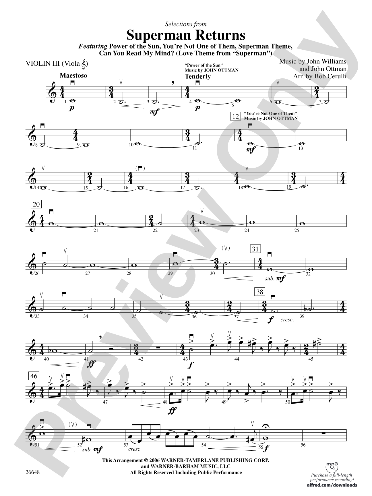 Superman Returns: 3rd Violin (Viola [TC])