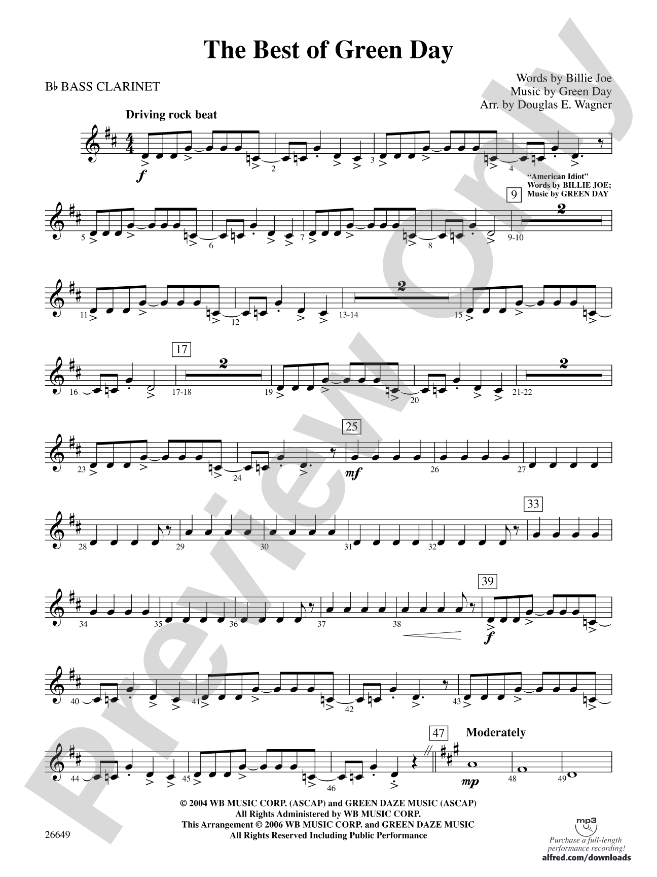 The Best of Green Day: B-flat Bass Clarinet