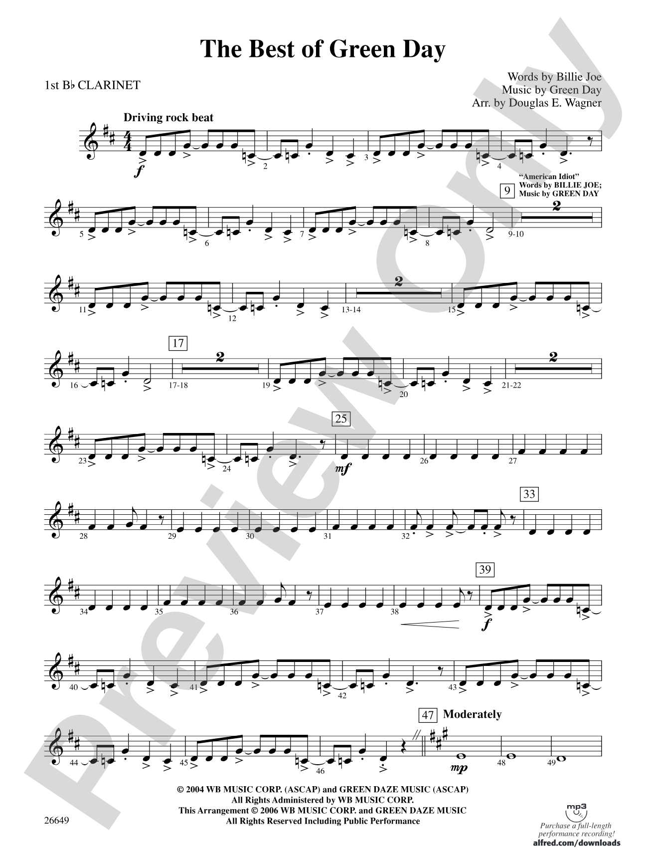 The Best of Green Day: 1st B-flat Clarinet