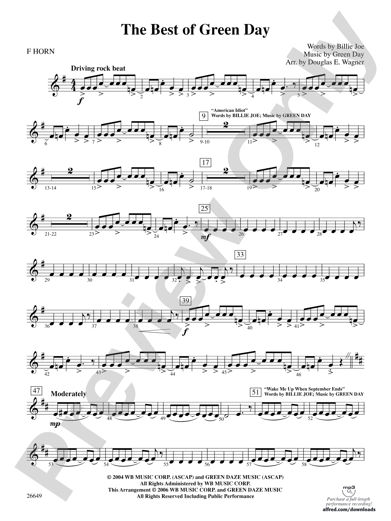 The Best of Green Day: 1st F Horn