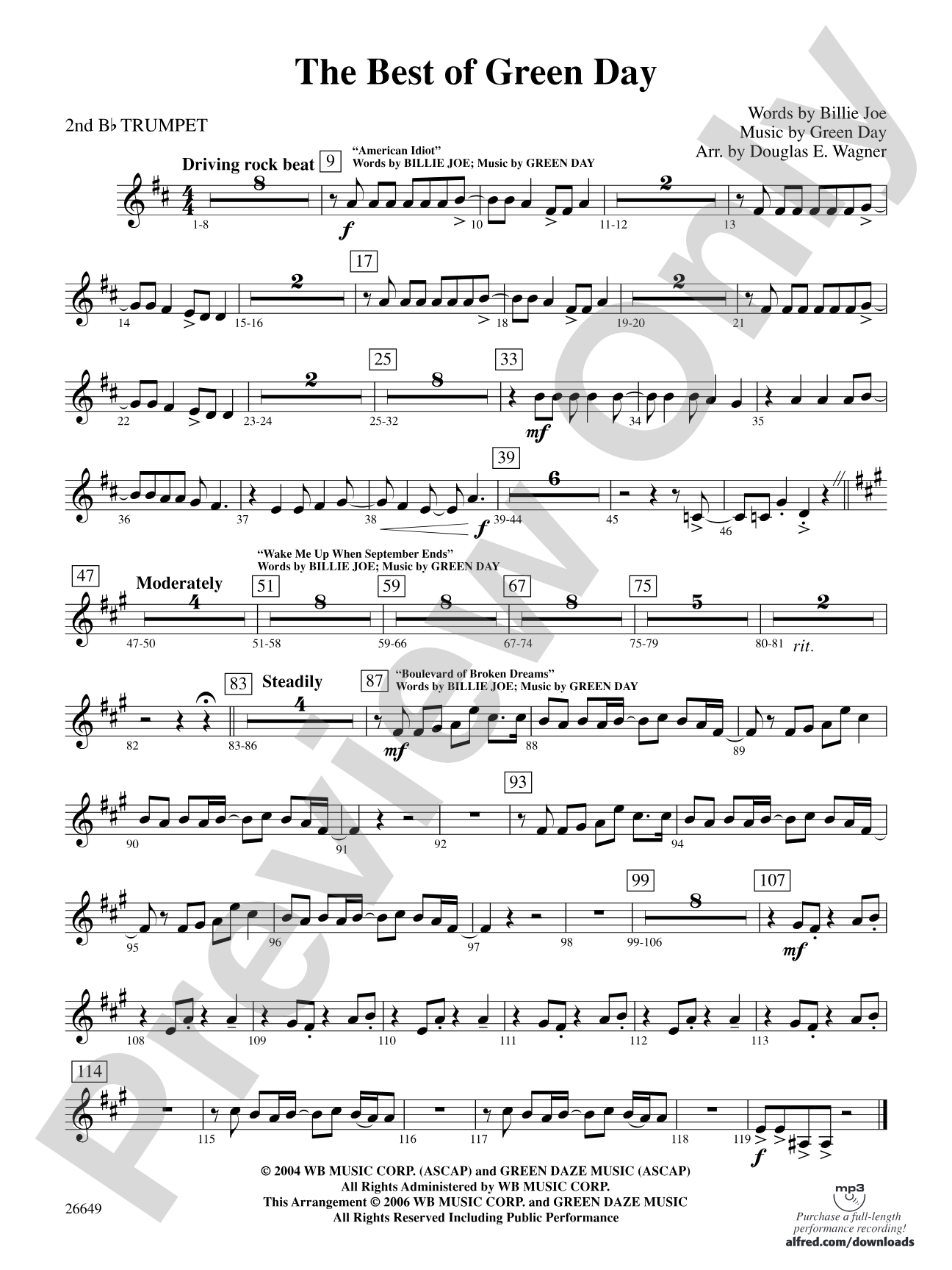 The Best of Green Day: 2nd B-flat Trumpet