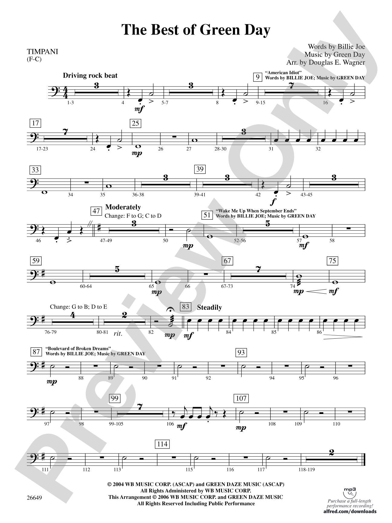 The Best of Green Day: Timpani