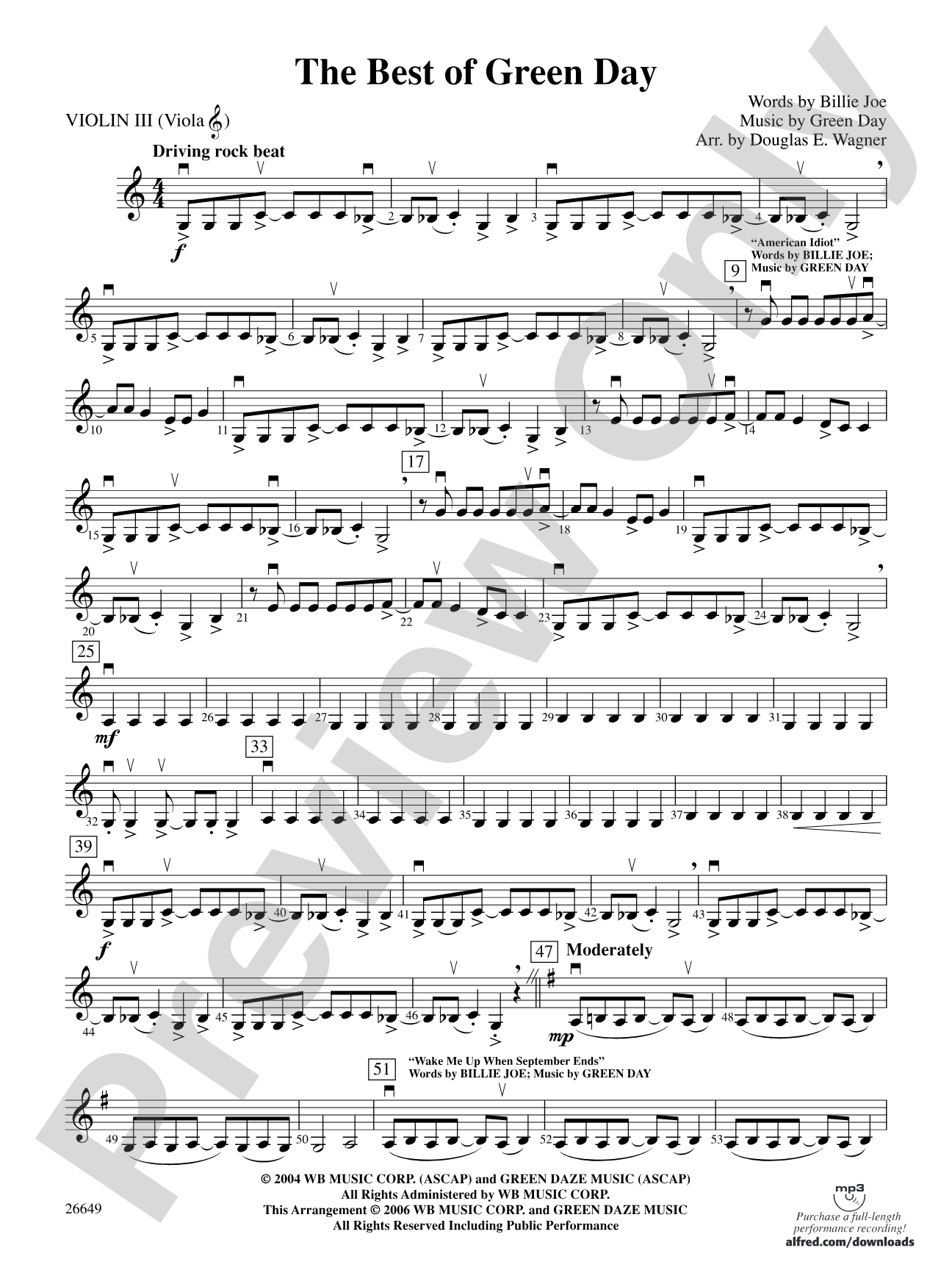 The Best of Green Day: 3rd Violin (Viola [TC])