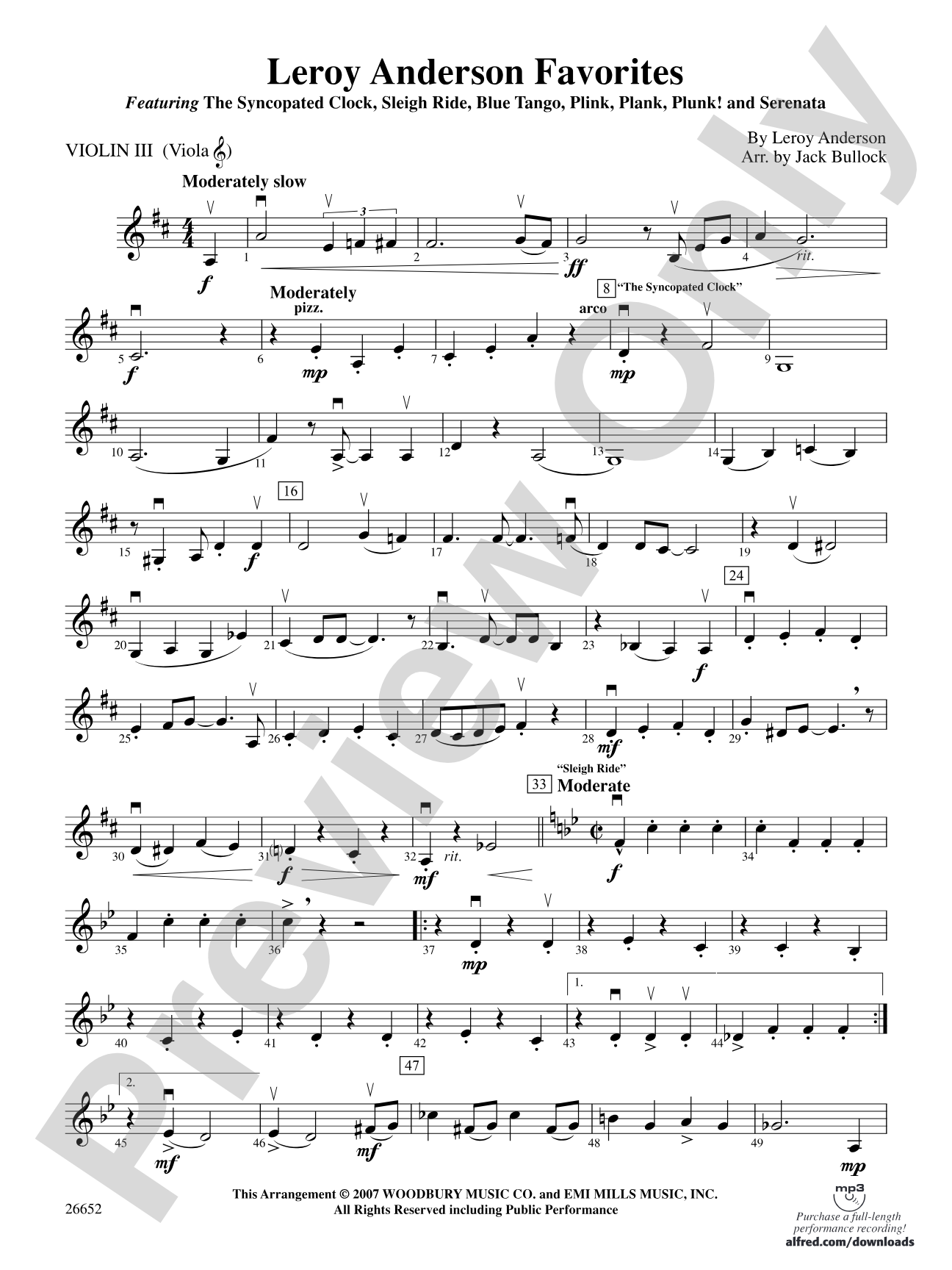 Leroy Anderson Favorites: 3rd Violin (Viola [TC])