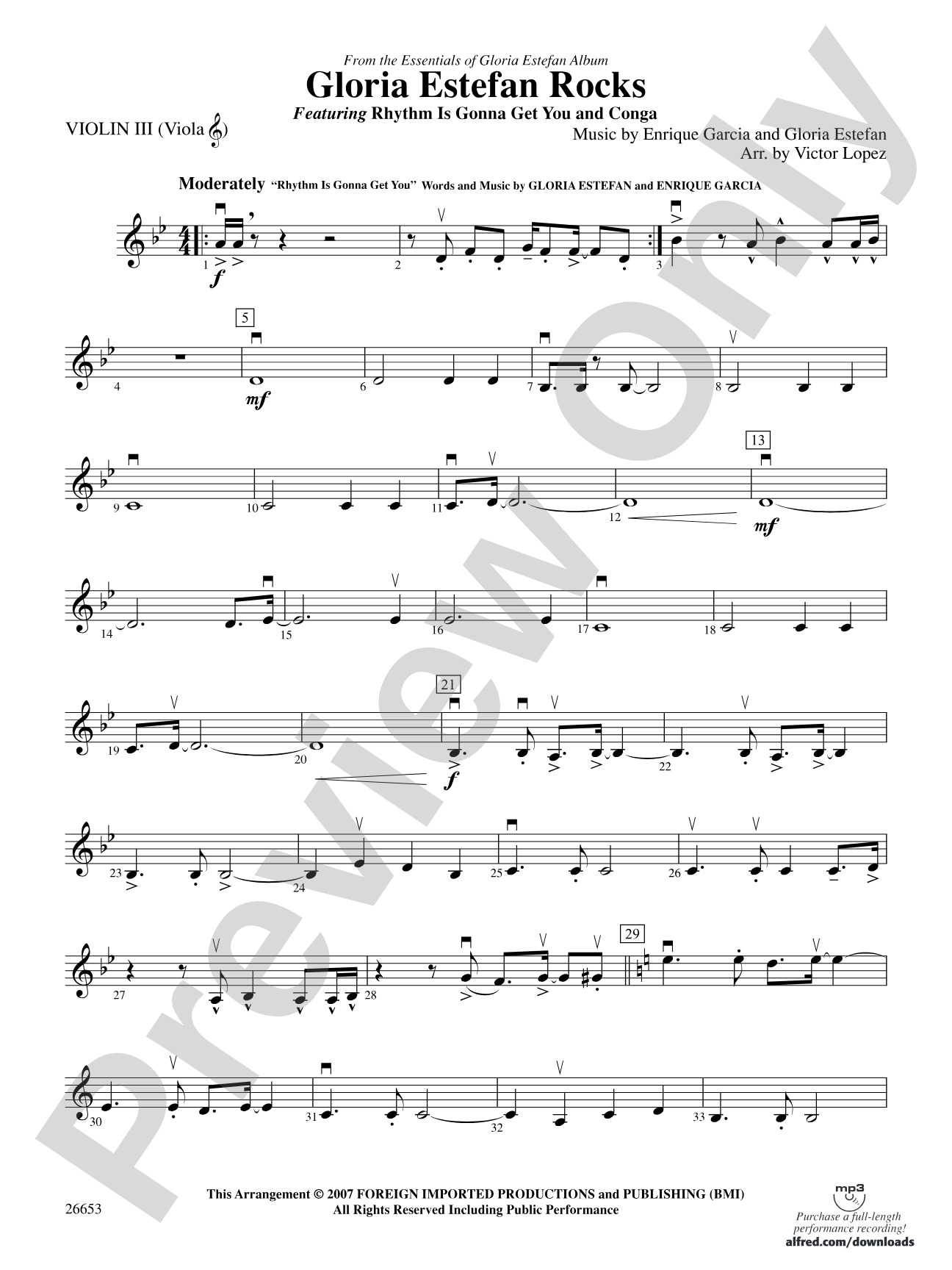 Gloria Estefan Rocks: 3rd Violin (Viola [TC])