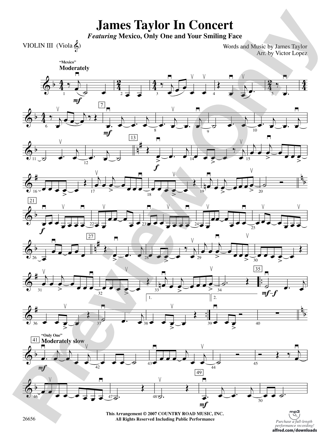 James Taylor in Concert: 3rd Violin (Viola [TC])