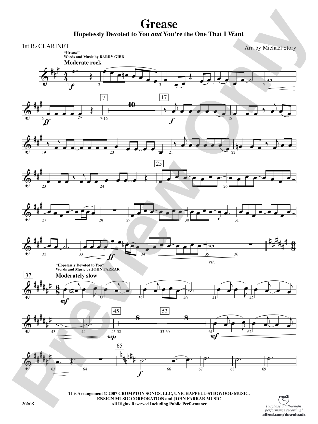 Grease: 1st B-flat Clarinet