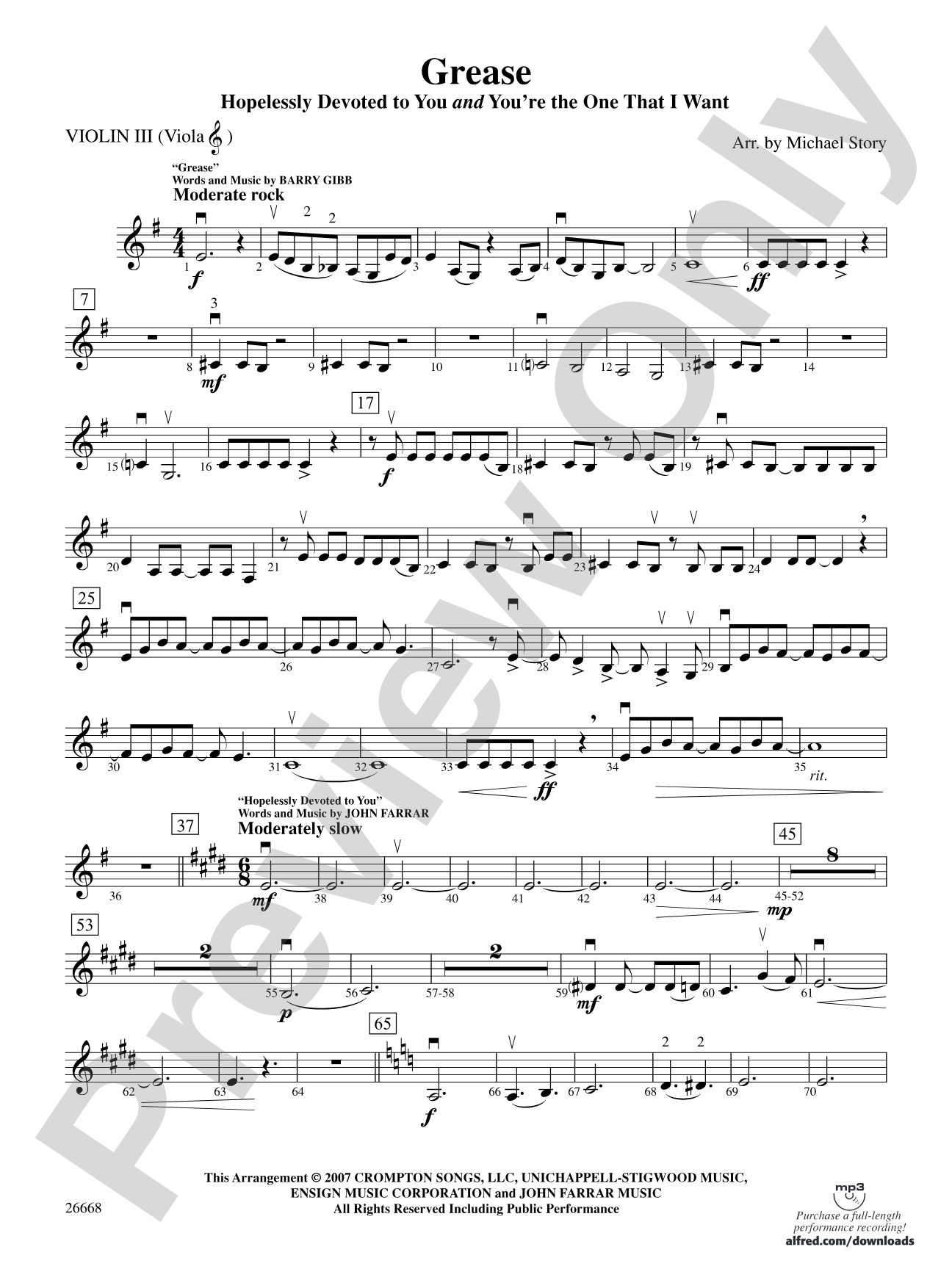 Grease: 3rd Violin (Viola [TC])