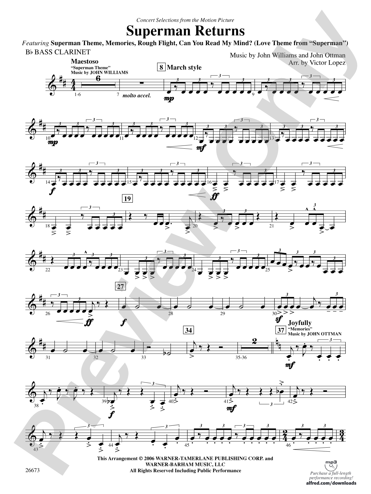 Superman Returns, Concert Selections from: B-flat Bass Clarinet