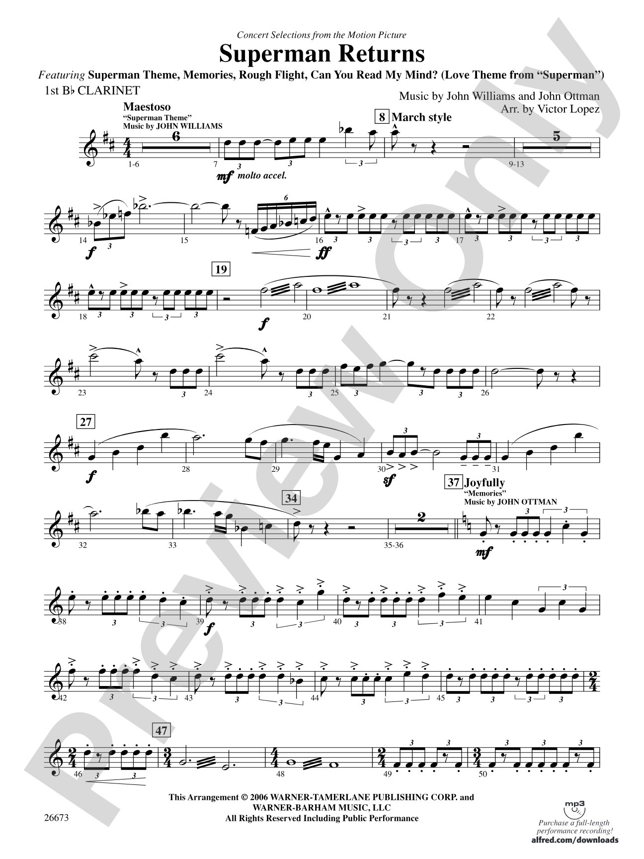 Superman Returns, Concert Selections from: 1st B-flat Clarinet