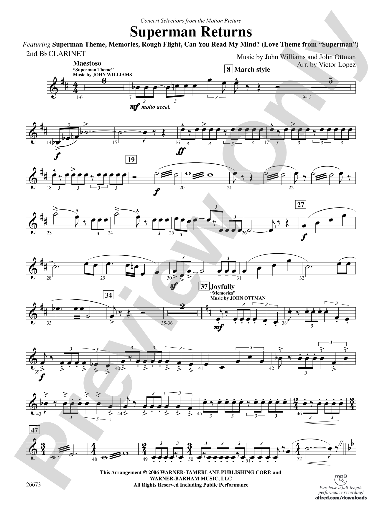 Superman Returns, Concert Selections from: 2nd B-flat Clarinet