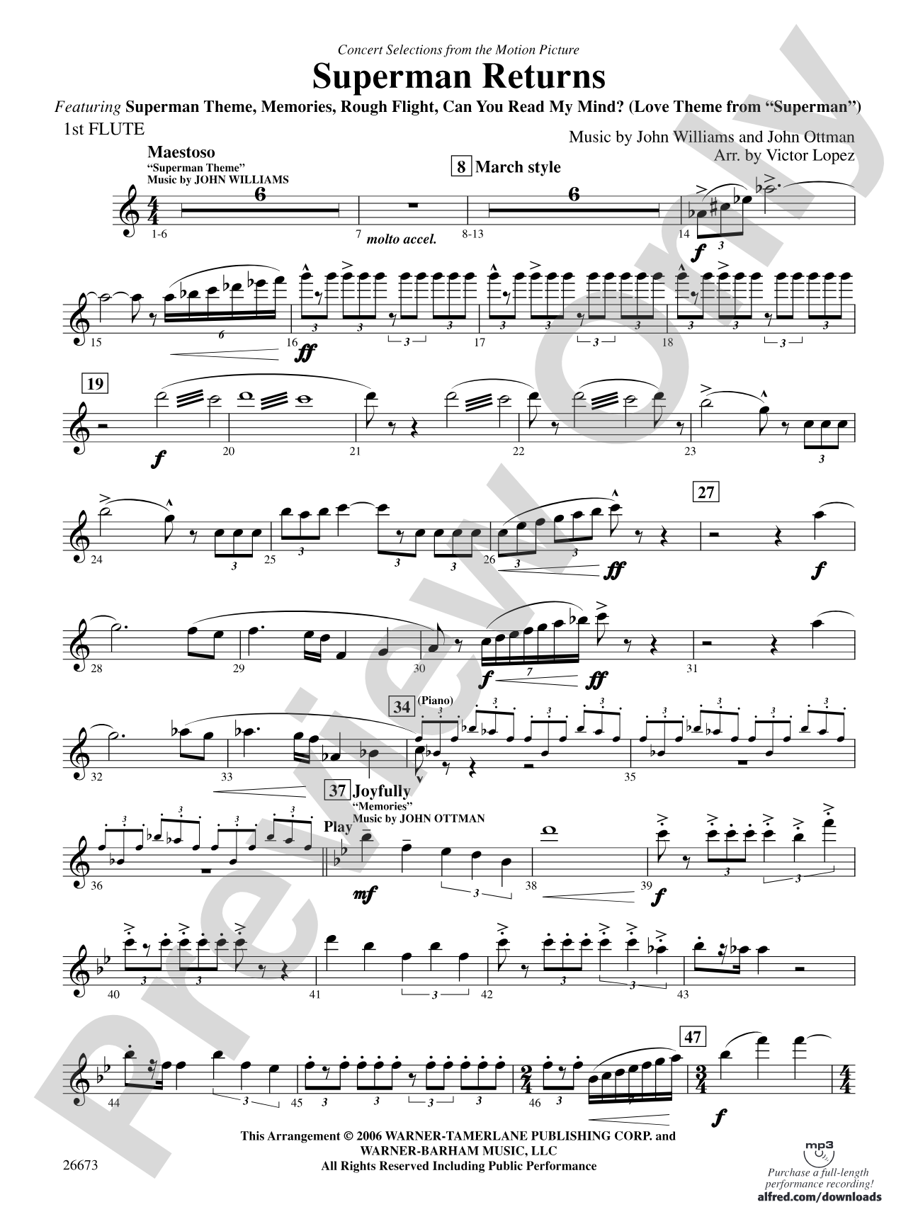 Superman Returns, Concert Selections from: Flute