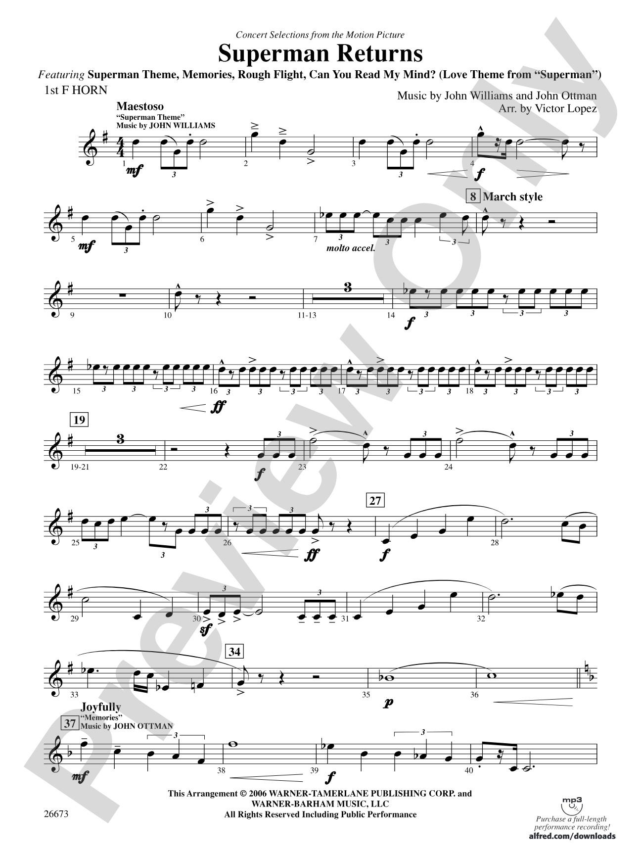 Superman Returns, Concert Selections from: 1st F Horn