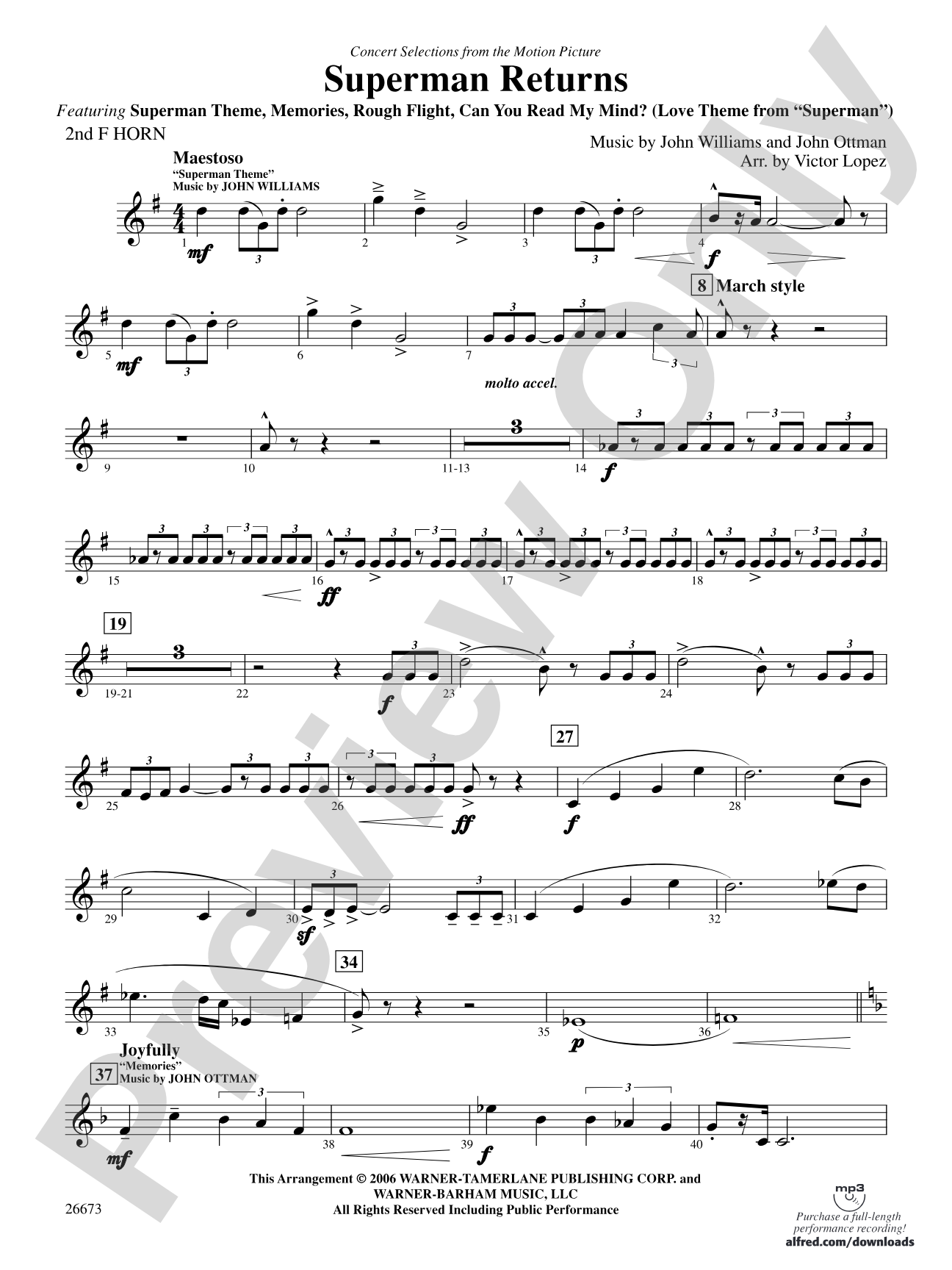 Superman Returns, Concert Selections from: 2nd F Horn
