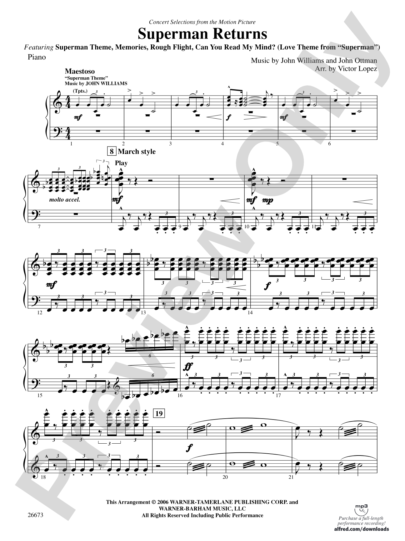 Superman Returns, Concert Selections from: Piano Accompaniment