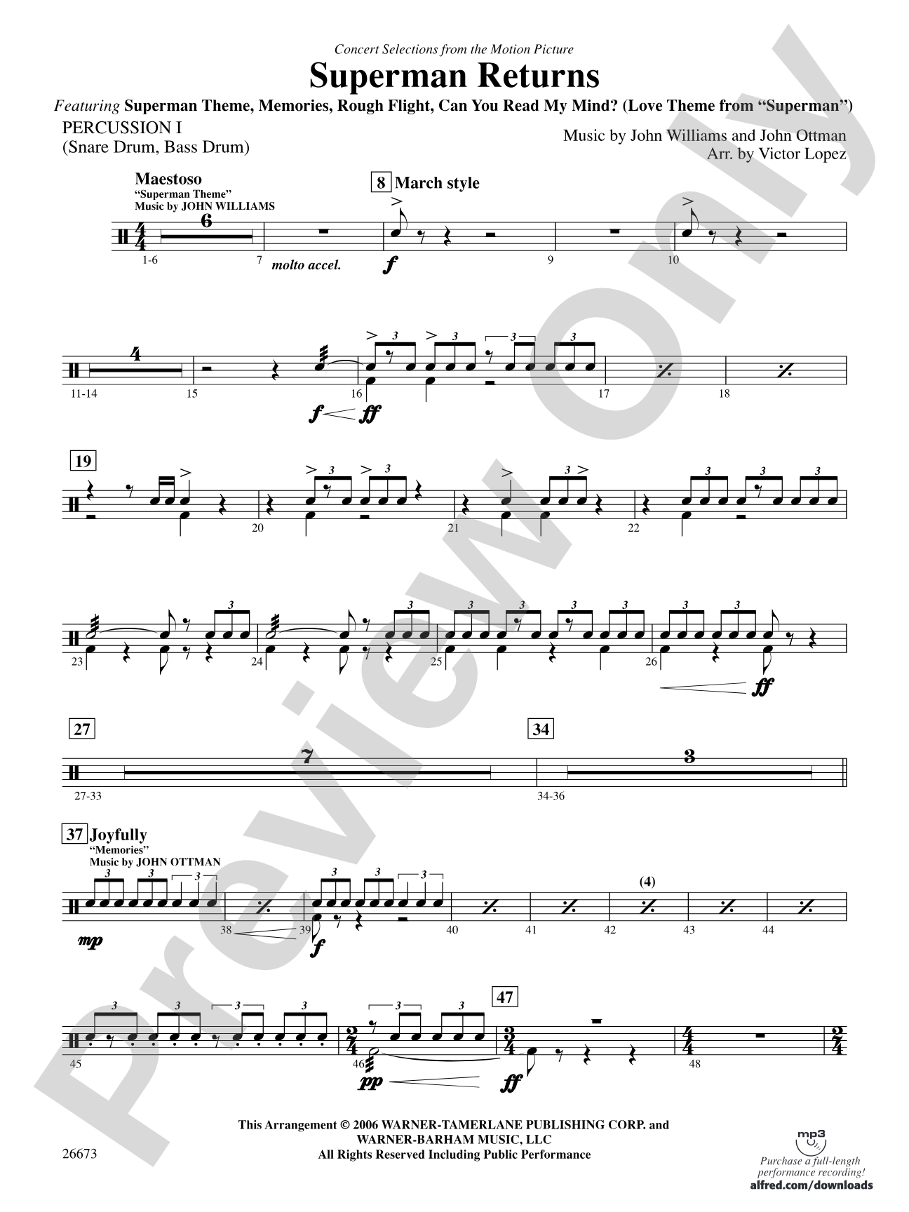 Superman Returns, Concert Selections from: 1st Percussion