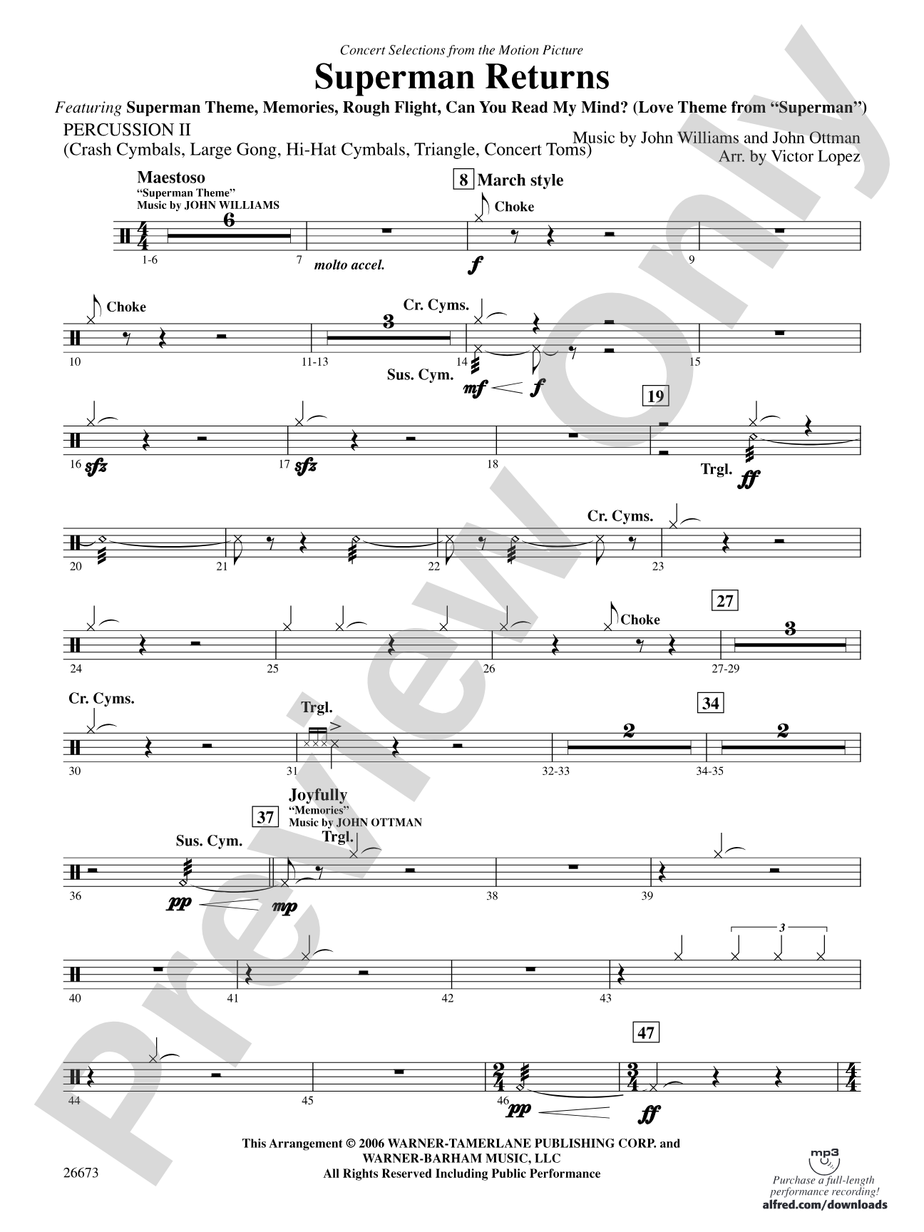 Superman Returns, Concert Selections from: 2nd Percussion
