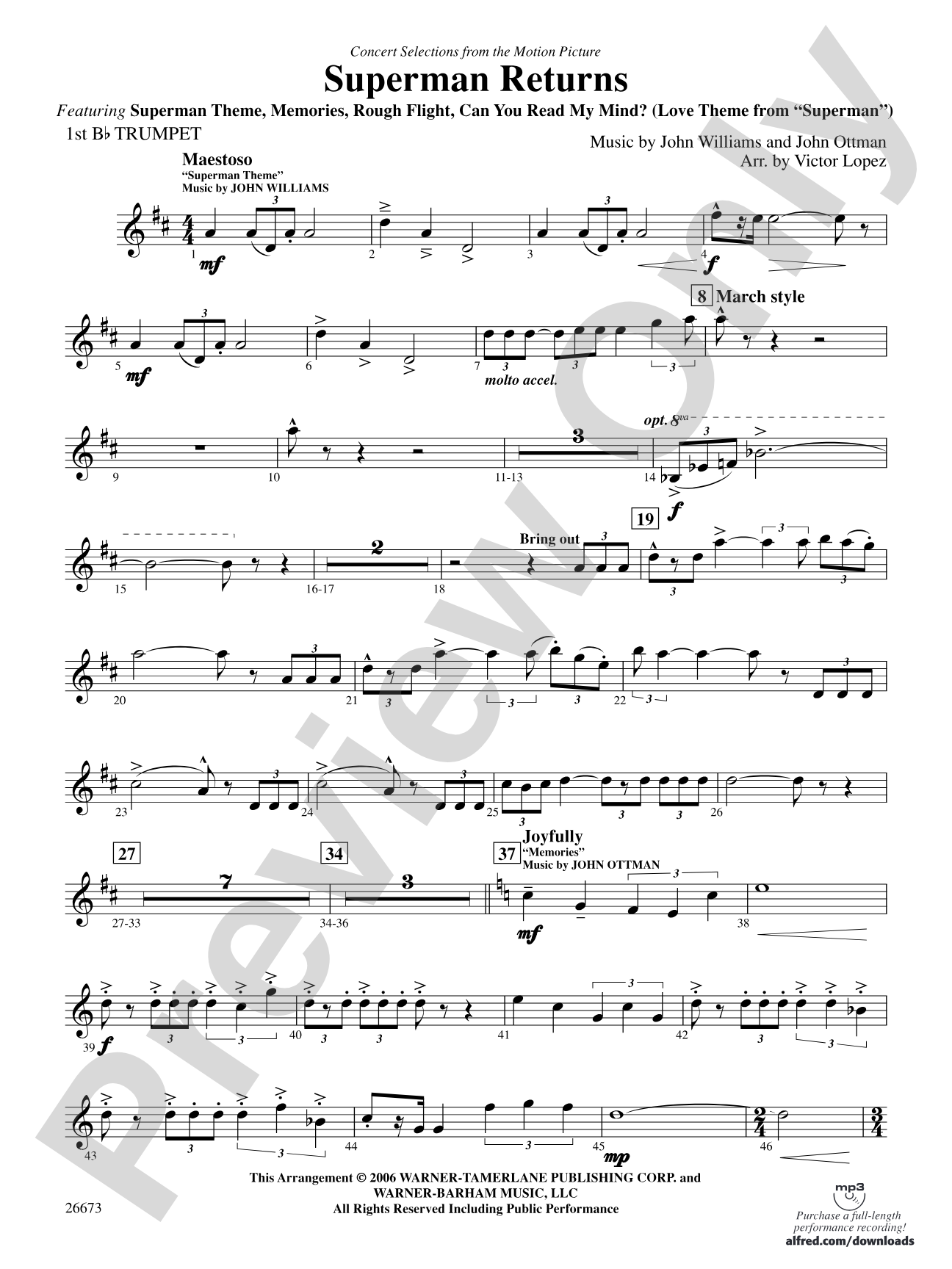 Superman Returns, Concert Selections from: 1st B-flat Trumpet