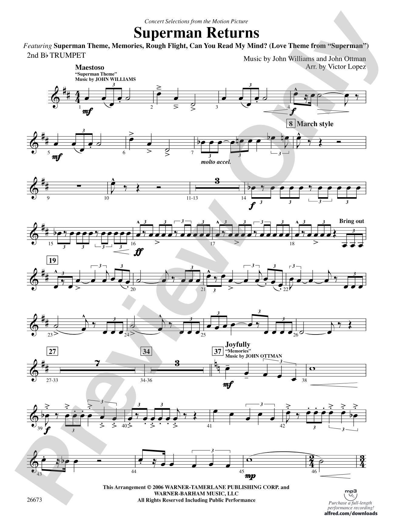 Superman Returns, Concert Selections from: 2nd B-flat Trumpet