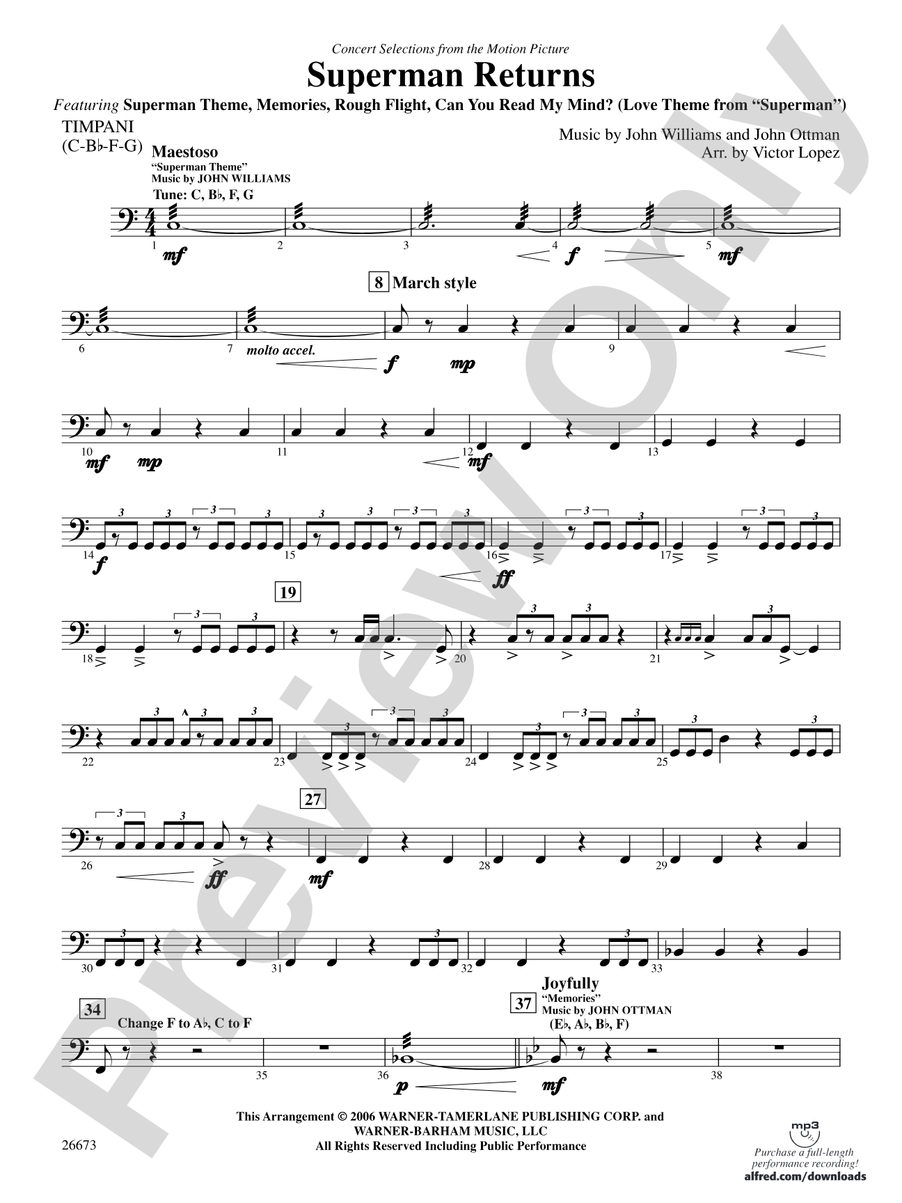 Superman Returns, Concert Selections from: Timpani