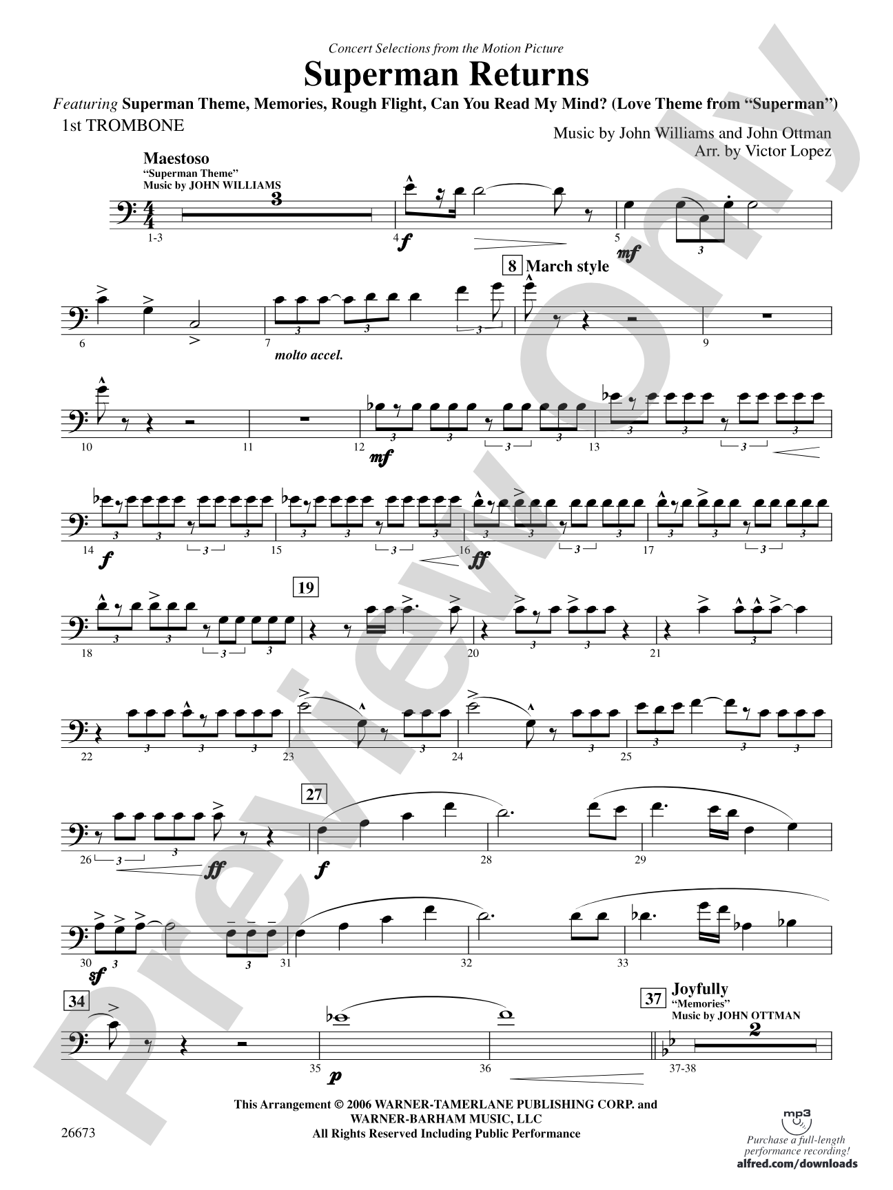 Superman Returns, Concert Selections from: 1st Trombone