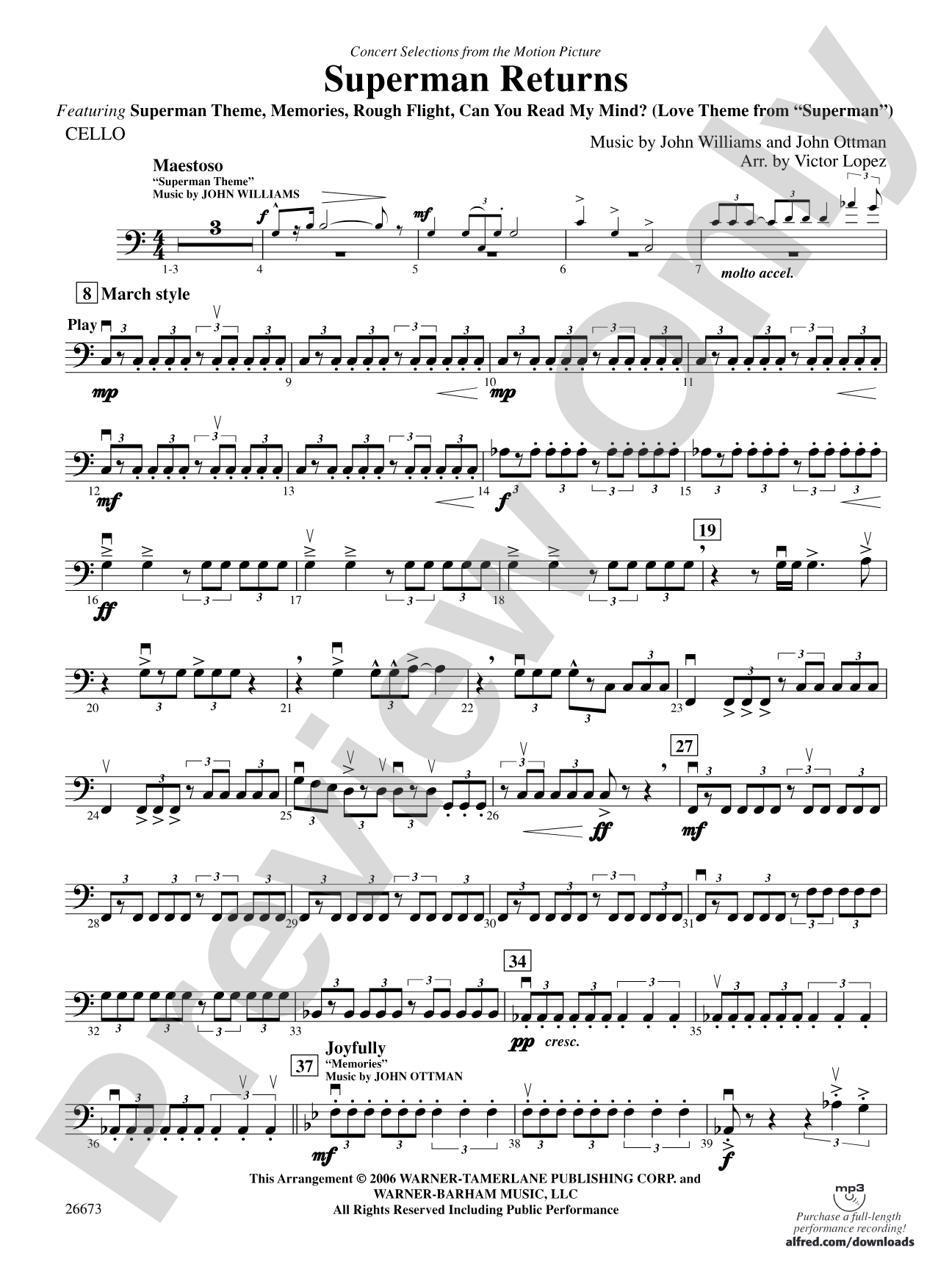 Superman Returns, Concert Selections from: Cello