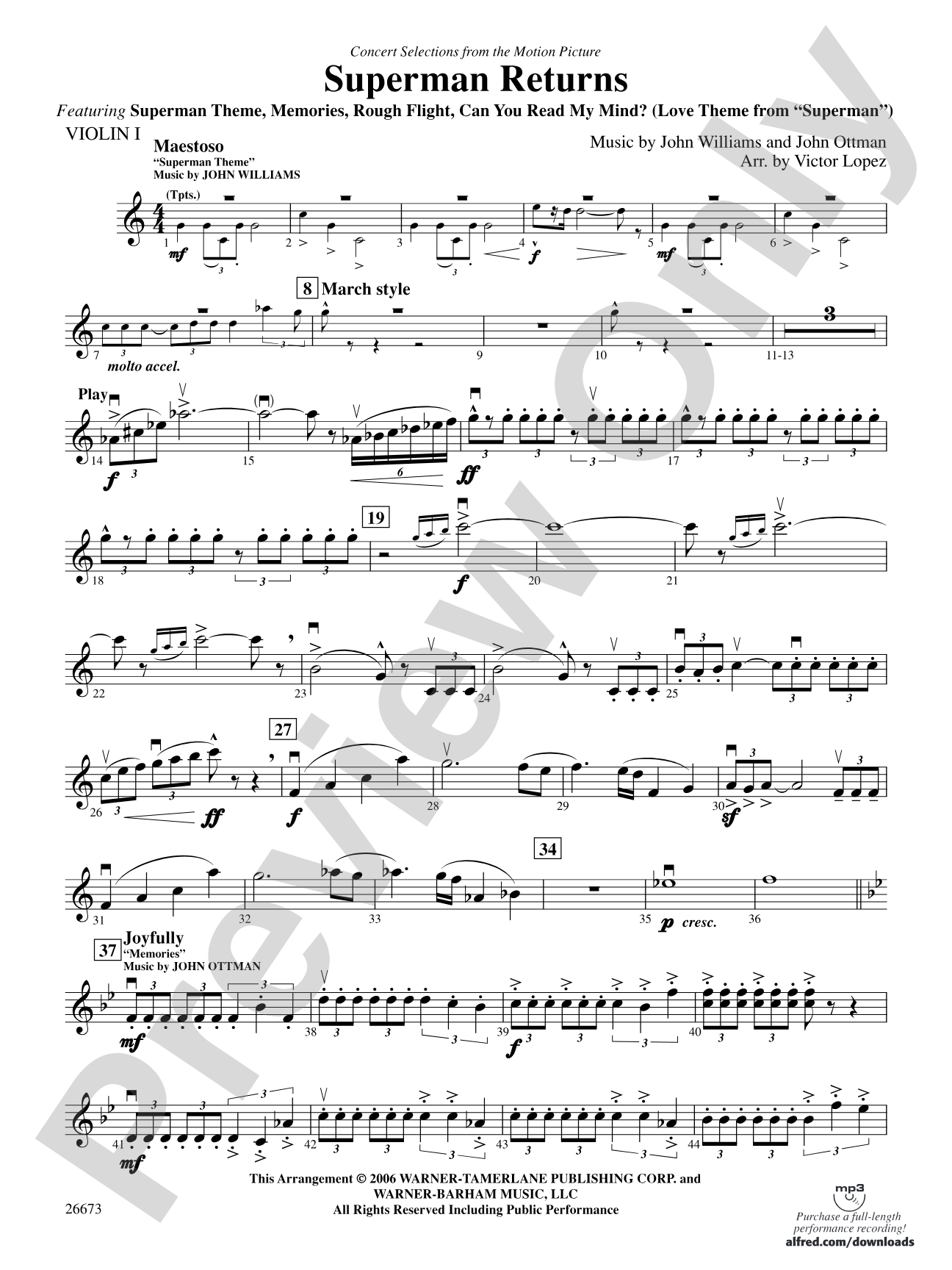 Superman Returns, Concert Selections from: 1st Violin