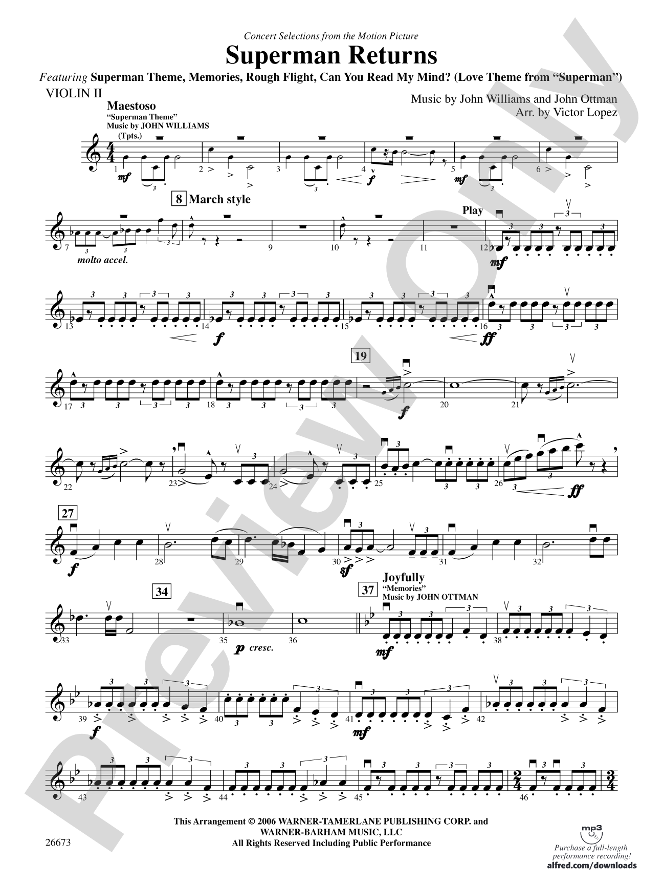 Superman Returns, Concert Selections from: 2nd Violin