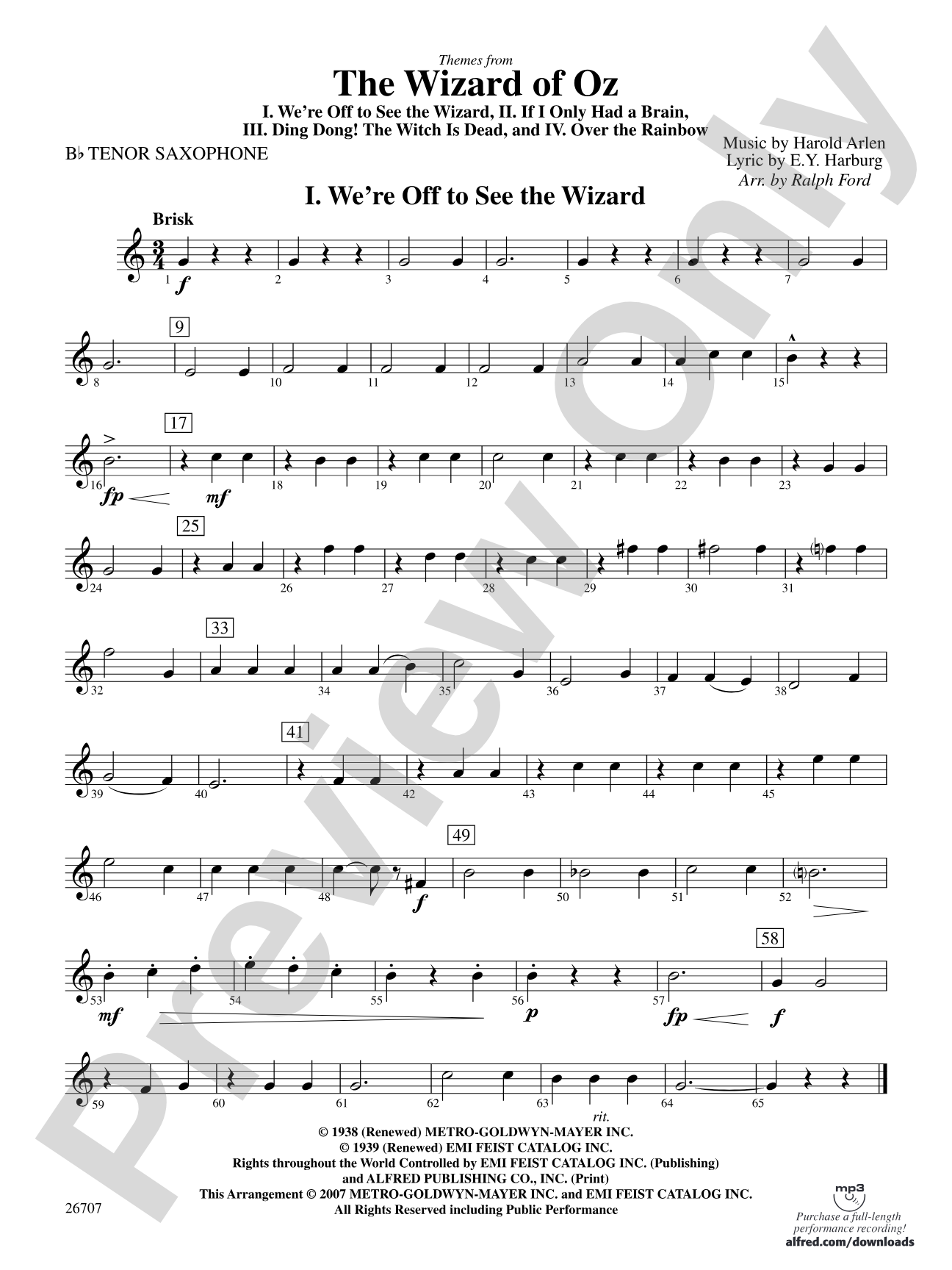 The Wizard of Oz: B-flat Tenor Saxophone