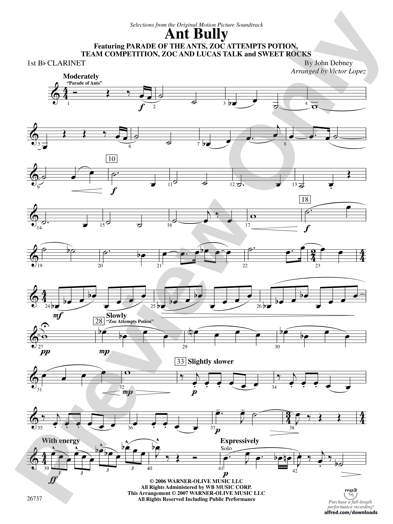 The Ant Bully, Selections from: 1st B-flat Clarinet
