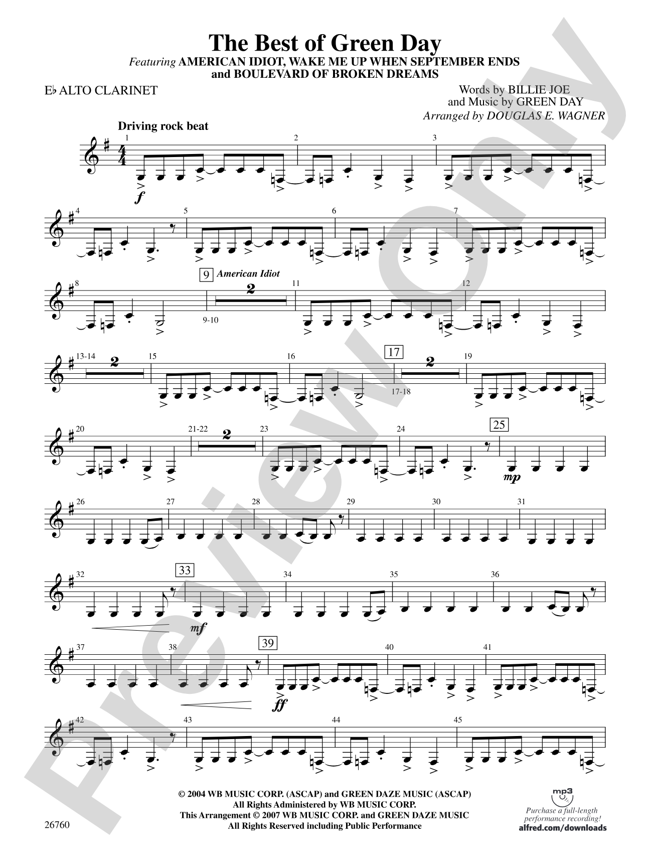 The Best of Green Day: E-flat Alto Clarinet