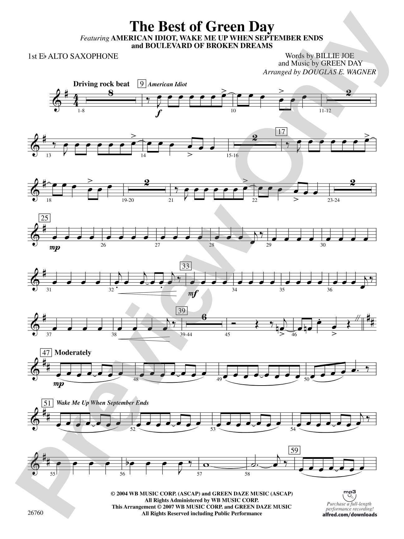 The Best of Green Day: E-flat Alto Saxophone
