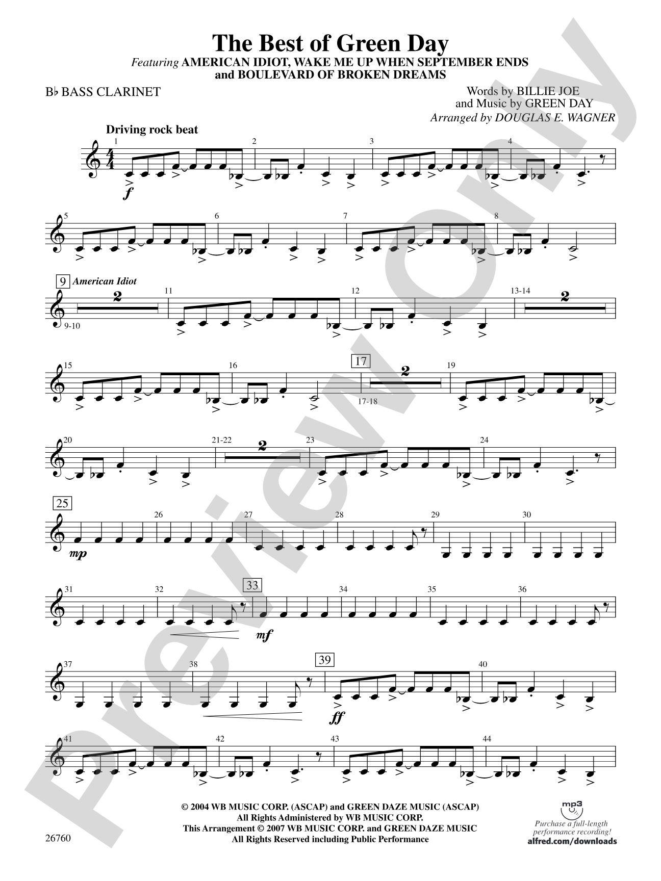 The Best of Green Day: B-flat Bass Clarinet