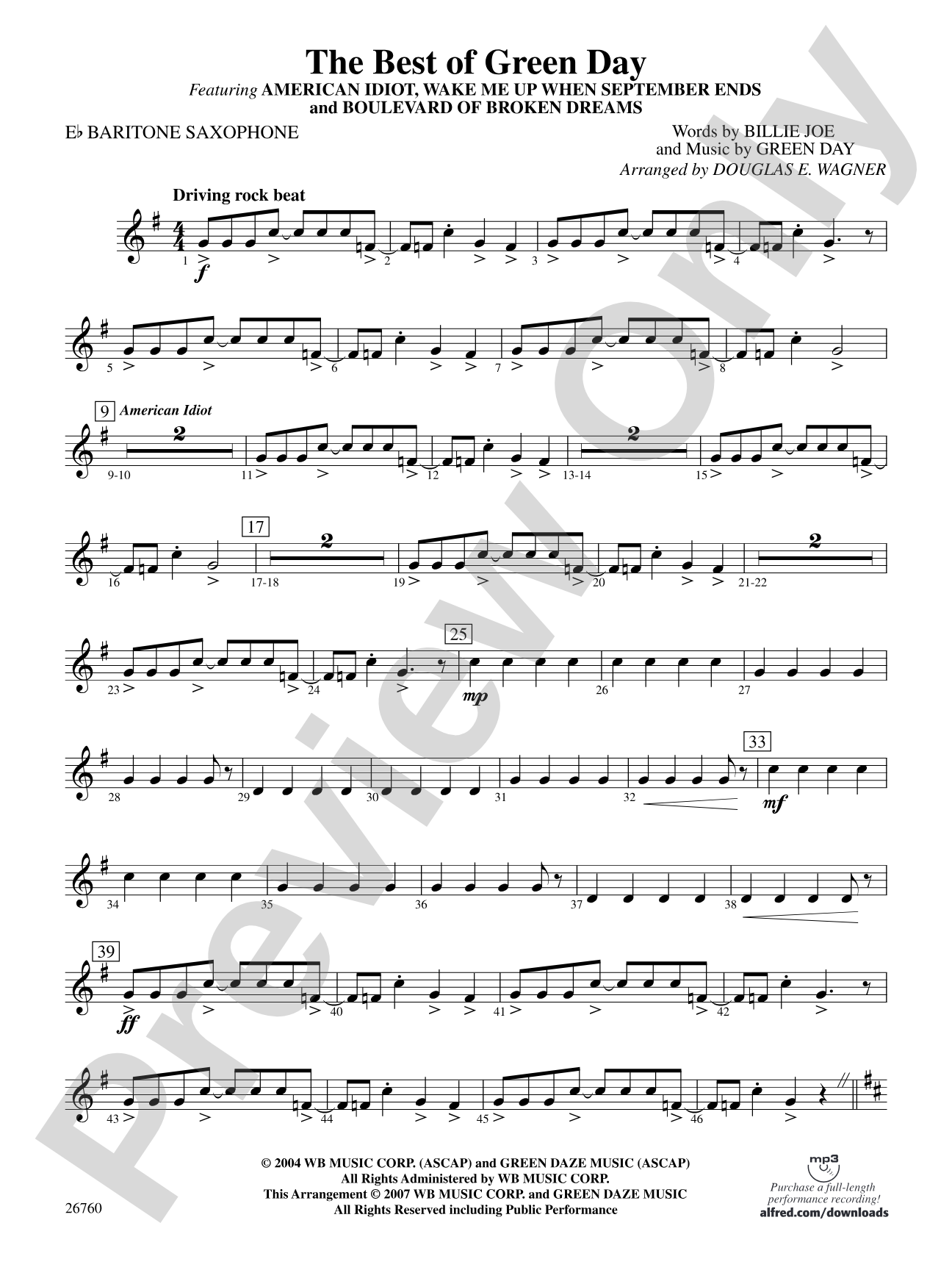 The Best of Green Day: E-flat Baritone Saxophone
