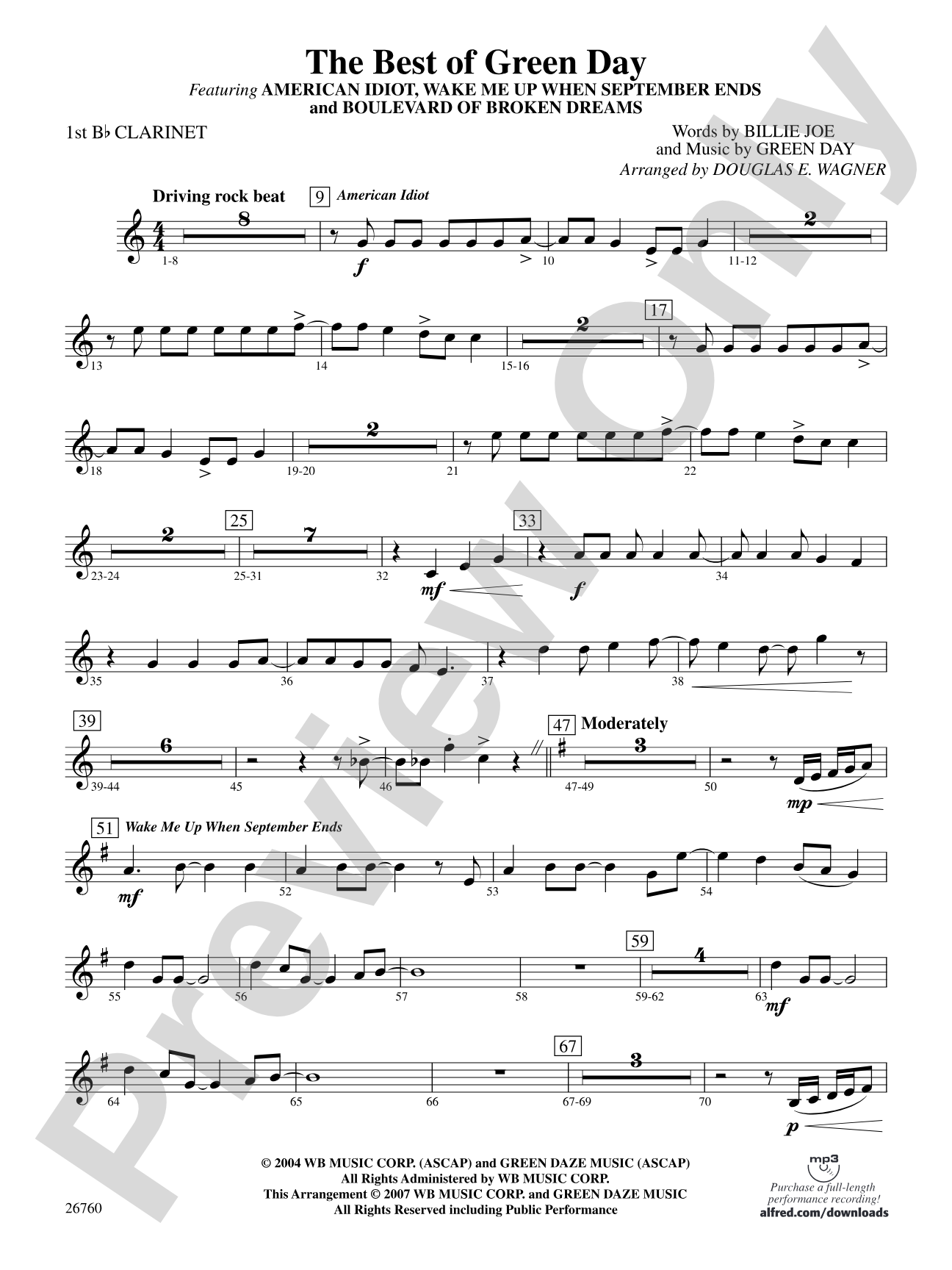 The Best of Green Day: 1st B-flat Clarinet