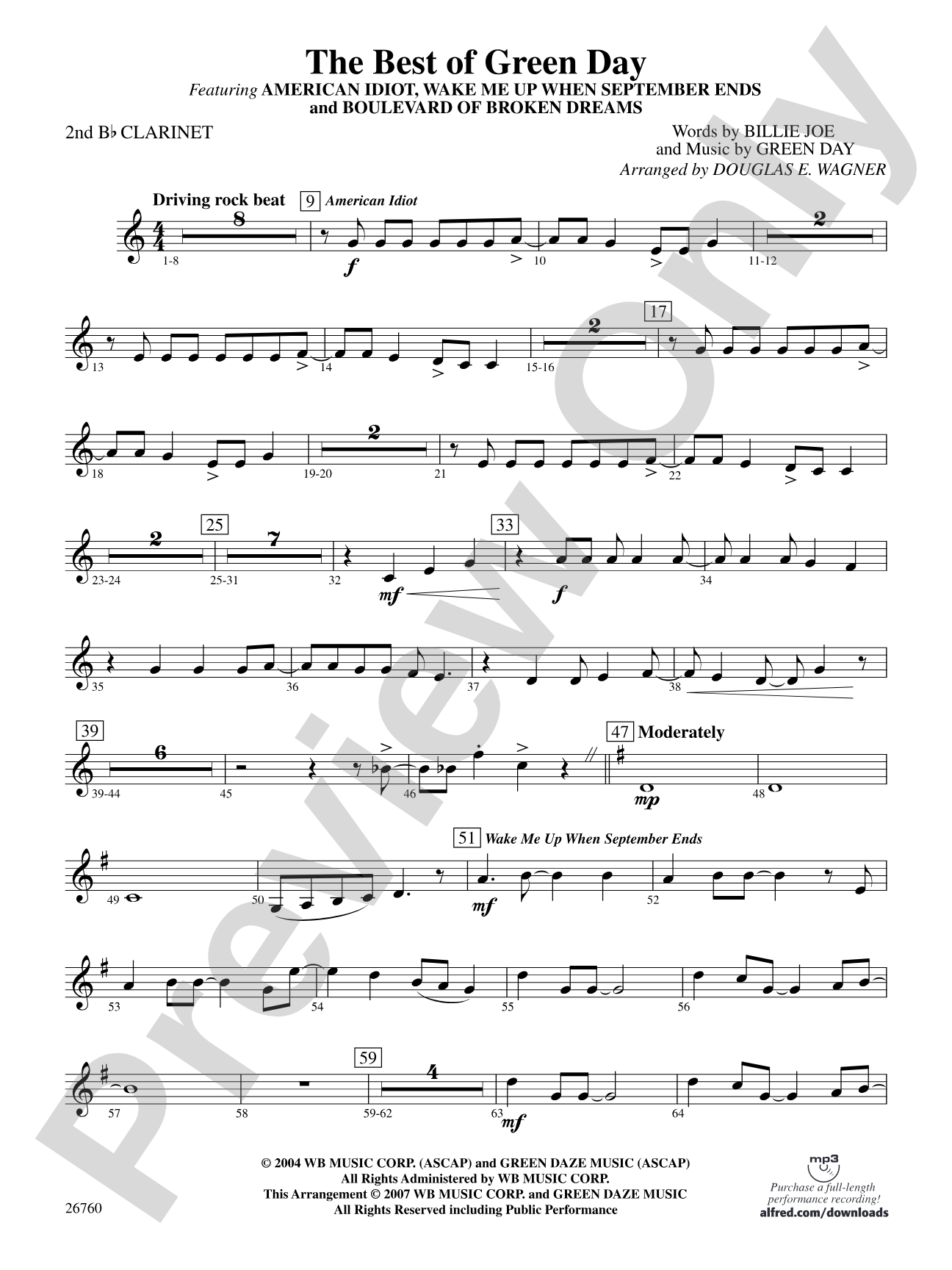 The Best of Green Day: 2nd B-flat Clarinet