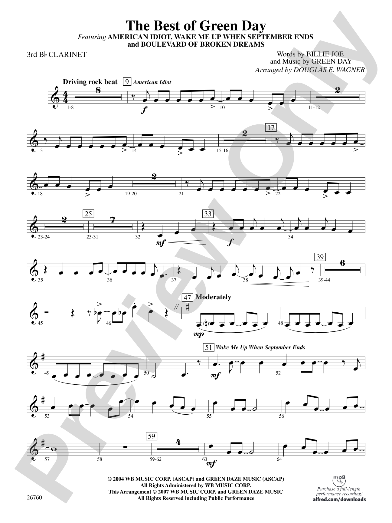 The Best of Green Day: 3rd B-flat Clarinet