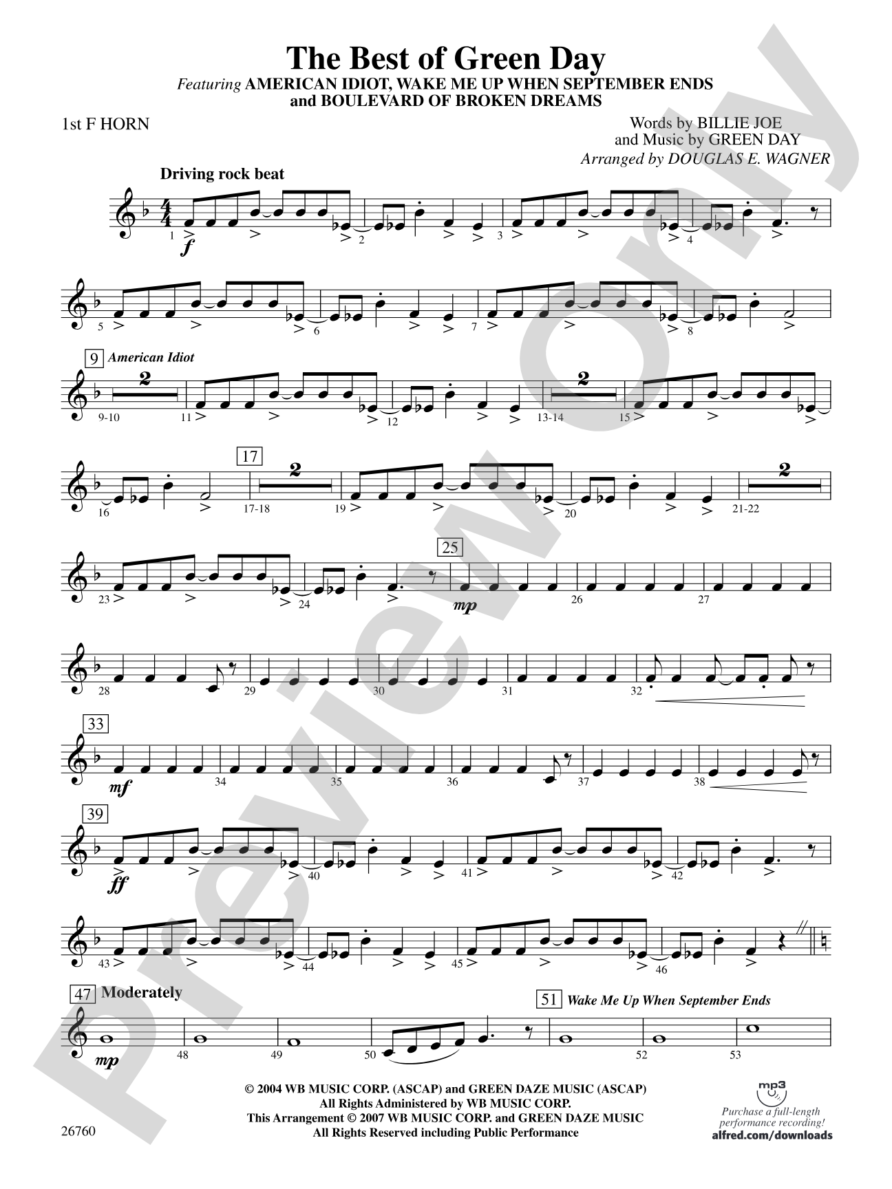 The Best of Green Day: 1st F Horn
