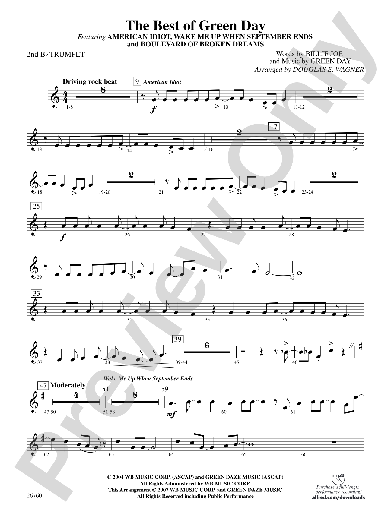 The Best of Green Day: 2nd B-flat Trumpet