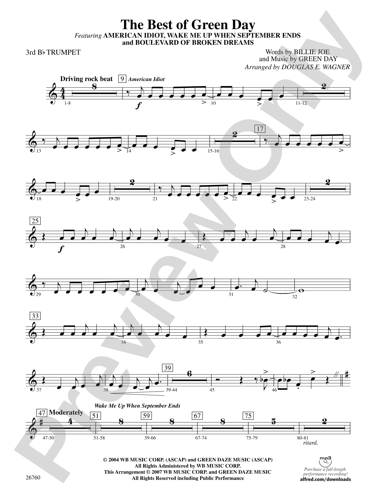 The Best of Green Day: 3rd B-flat Trumpet