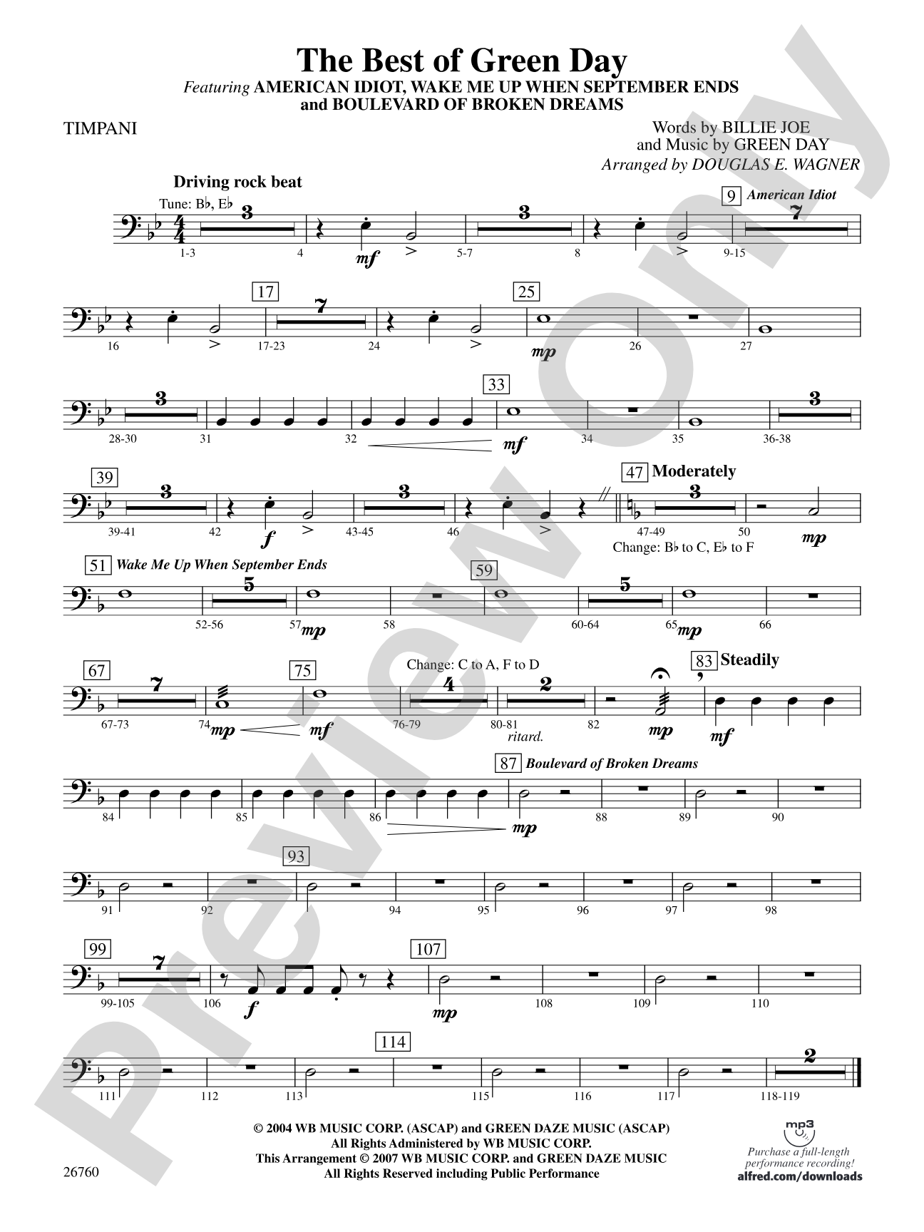 The Best of Green Day: Timpani