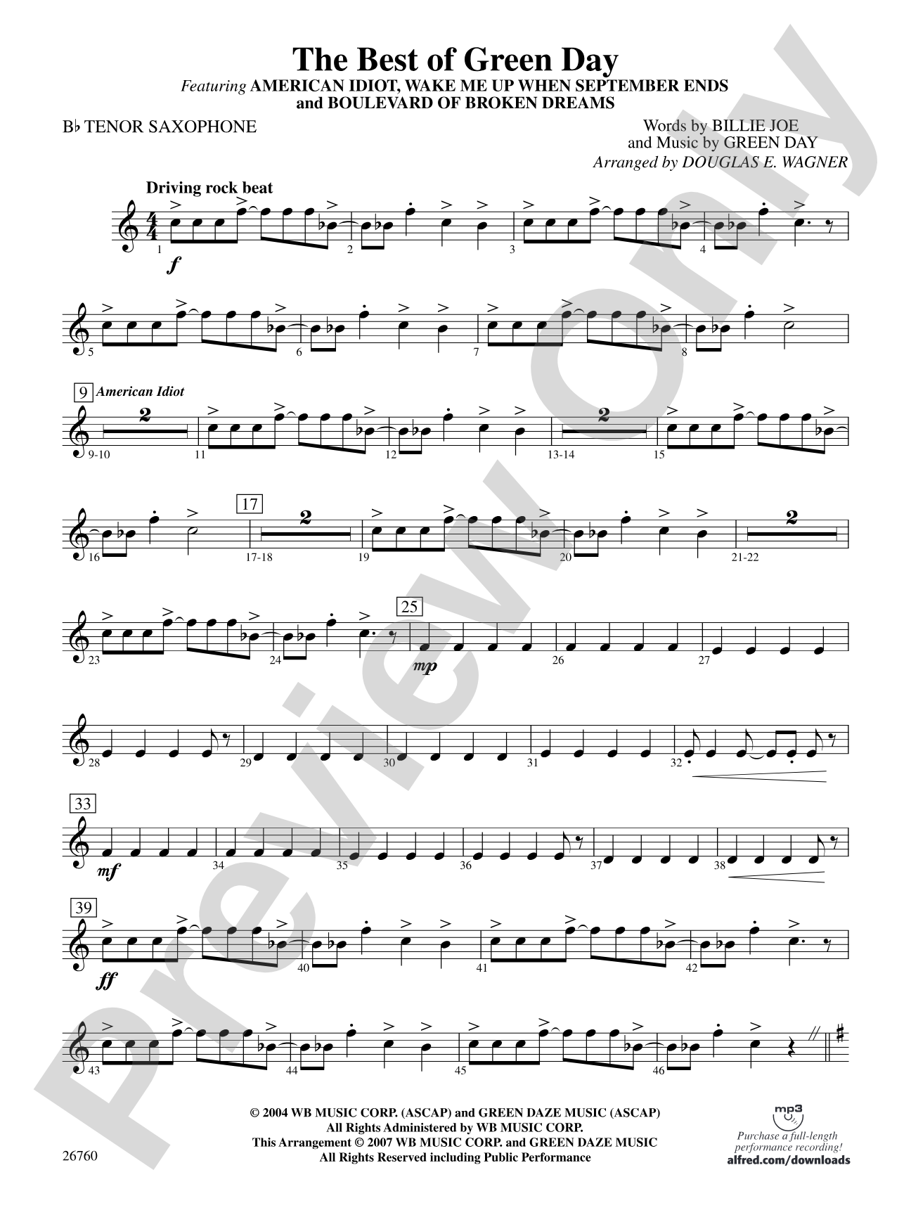 The Best of Green Day: B-flat Tenor Saxophone