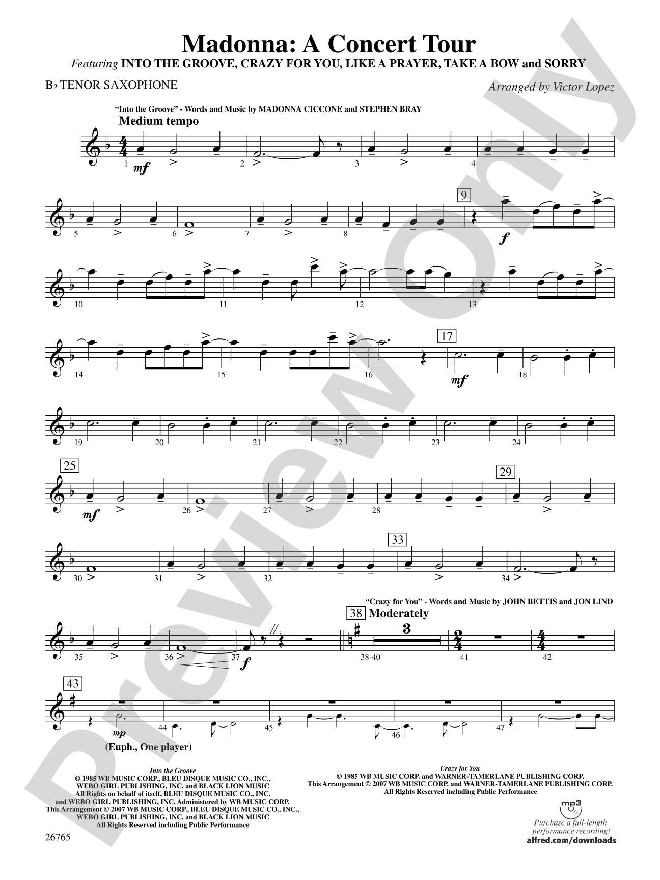 Madonna: A Concert Tour: B-flat Tenor Saxophone