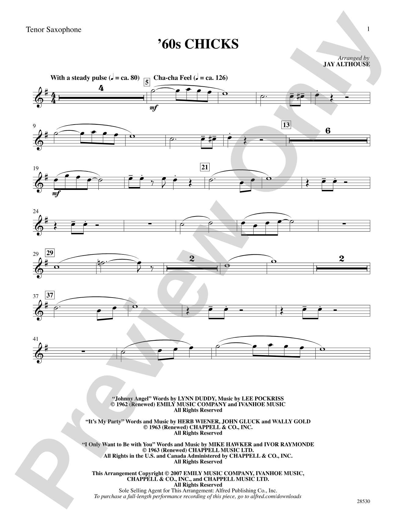 '60s Chicks (A Medley): B-flat Tenor Saxophone: Choral SoundPax