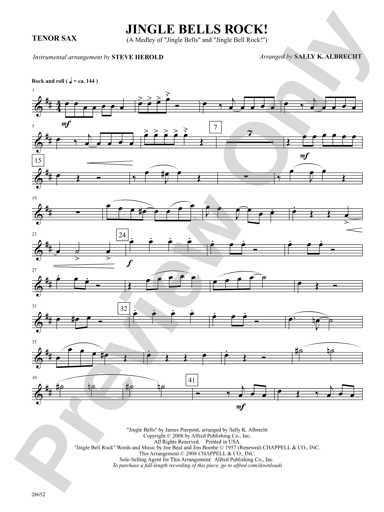 Jingle Bells Rock! (A Medley): B-flat Tenor Saxophone: Choral SoundPax
