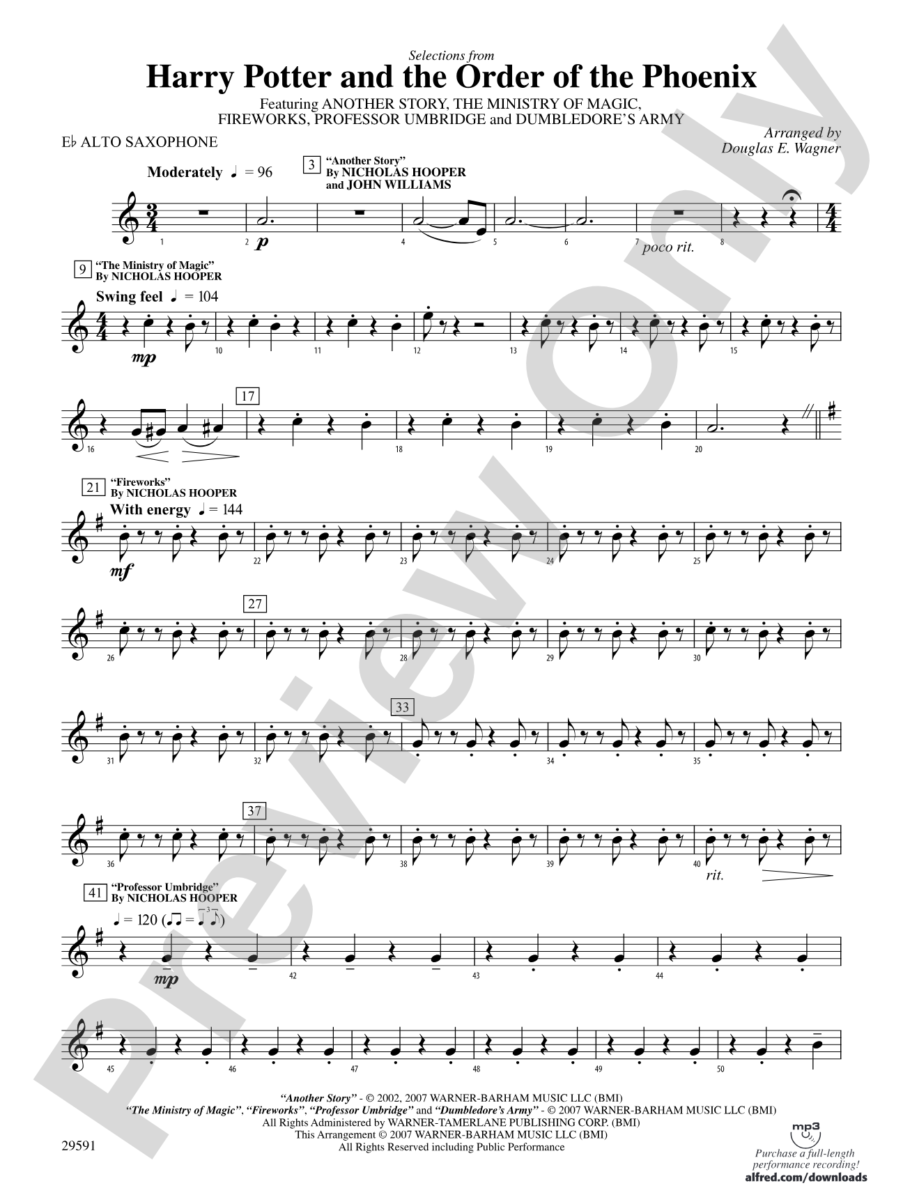 Harry Potter and the Order of the Phoenix, Selections From: E-flat Alto Saxophone