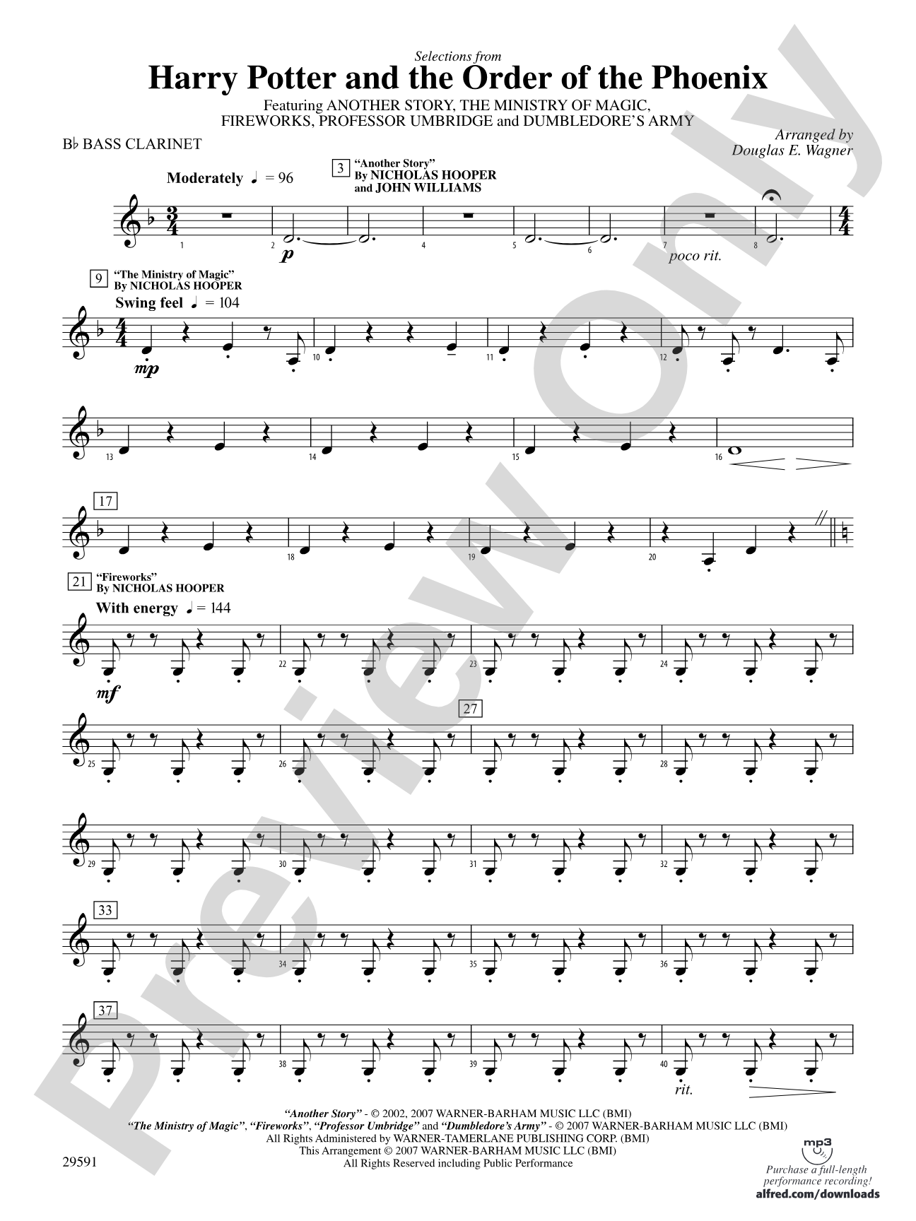 Harry Potter and the Order of the Phoenix, Selections From: B-flat Bass Clarinet