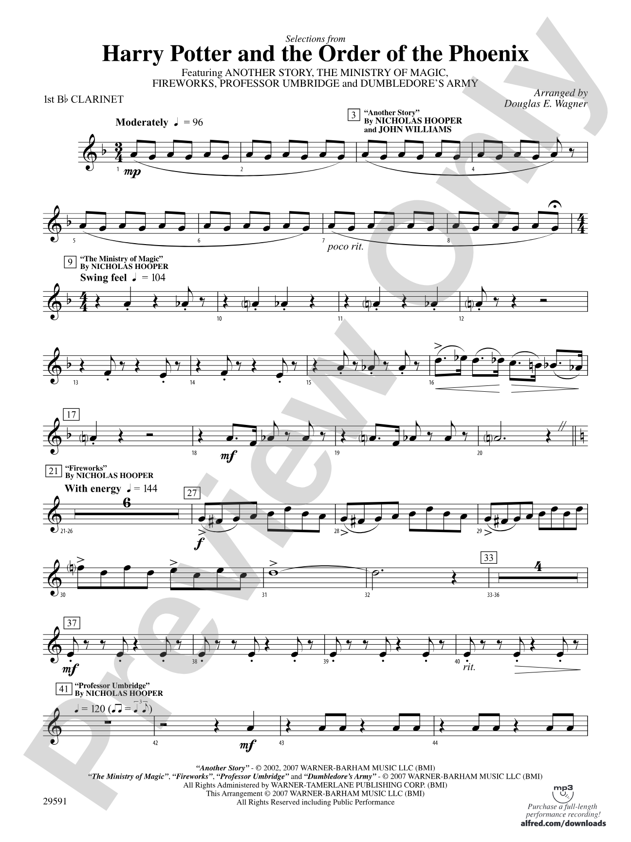 Harry Potter and the Order of the Phoenix, Selections From: 1st B-flat Clarinet