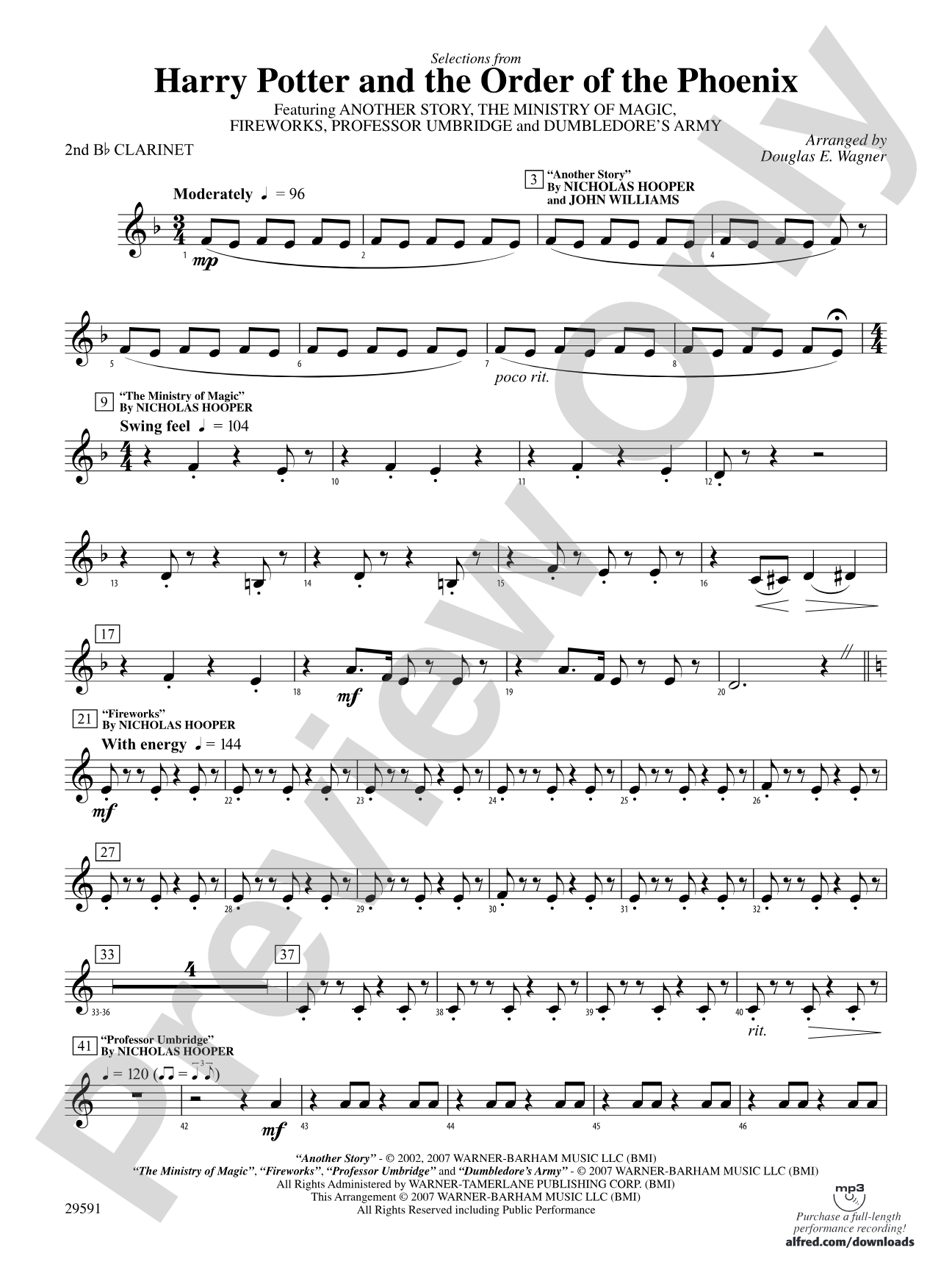 Harry Potter and the Order of the Phoenix, Selections From: 2nd B-flat Clarinet