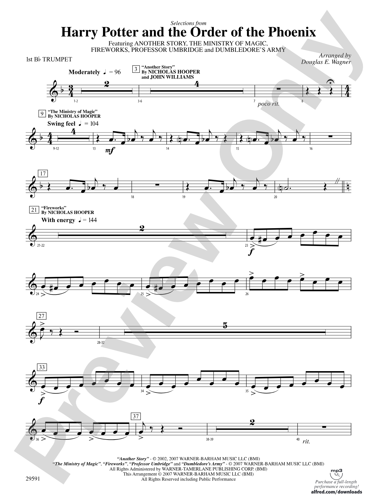 Harry Potter and the Order of the Phoenix, Selections From: 1st B-flat Trumpet